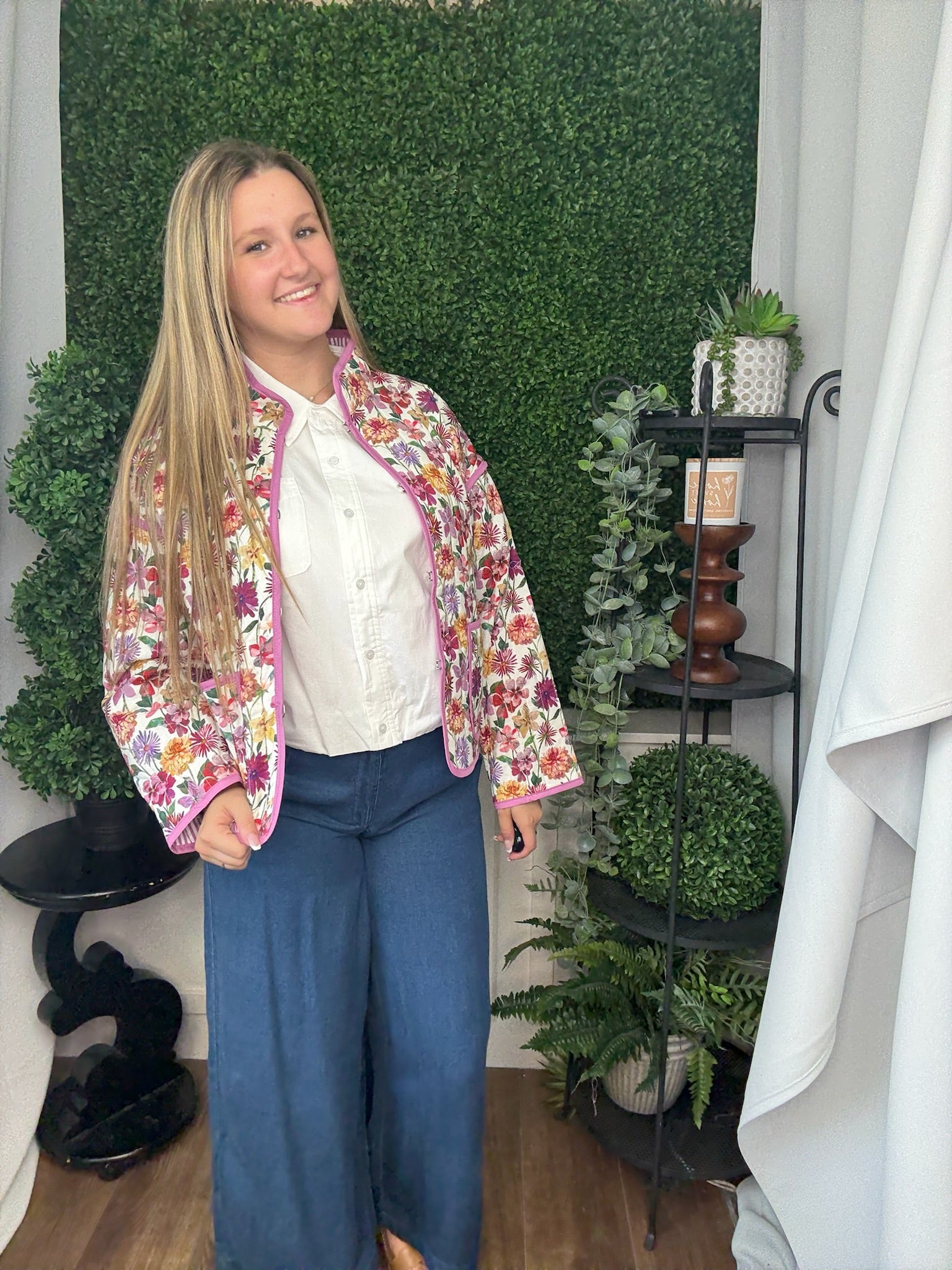 BOTANICAL QUILTED JACKET - PINK