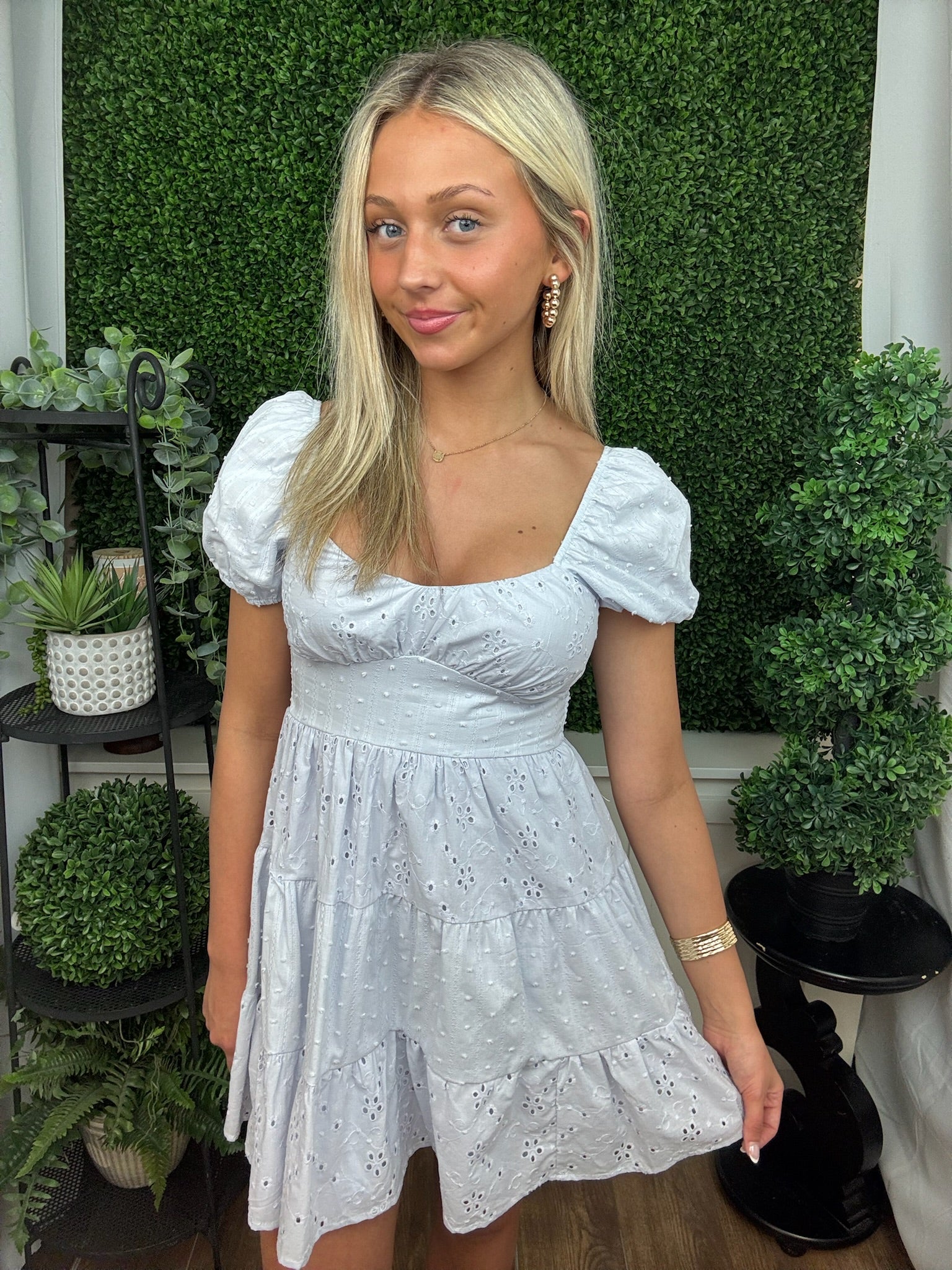 Eyelet Puff Sleeve Dress