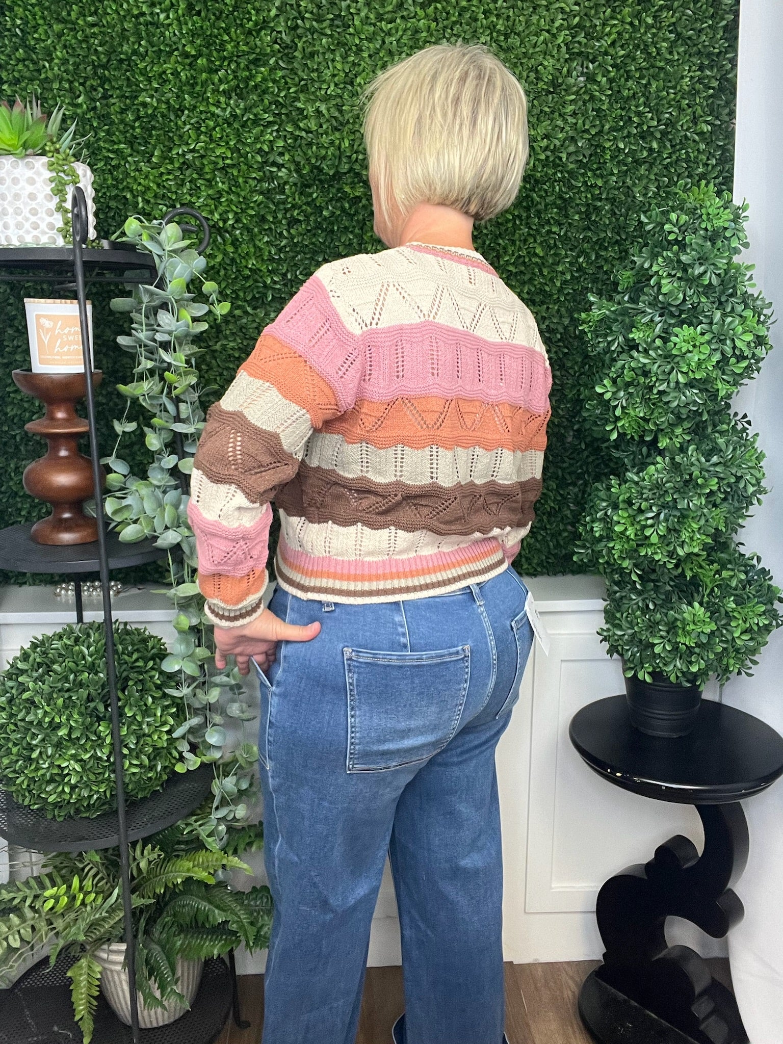 MULTI COLOR WAVY STRIPE SWEATER TOP - OATMEAL COMBO