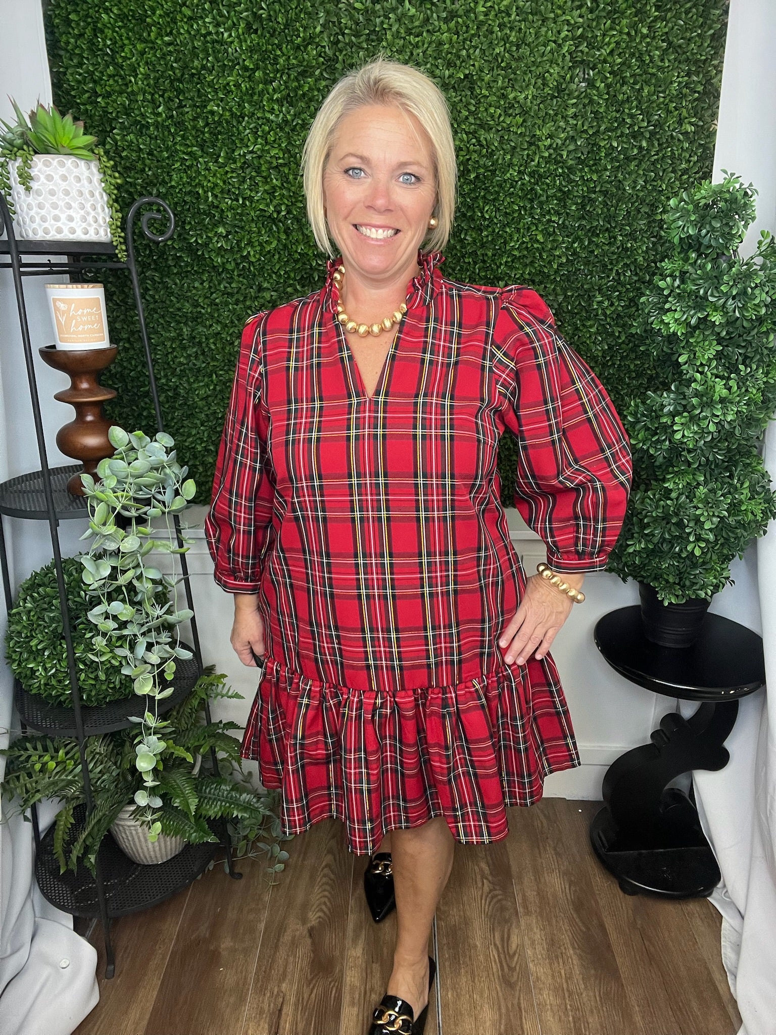 NAOMI DRESS RED PLAID