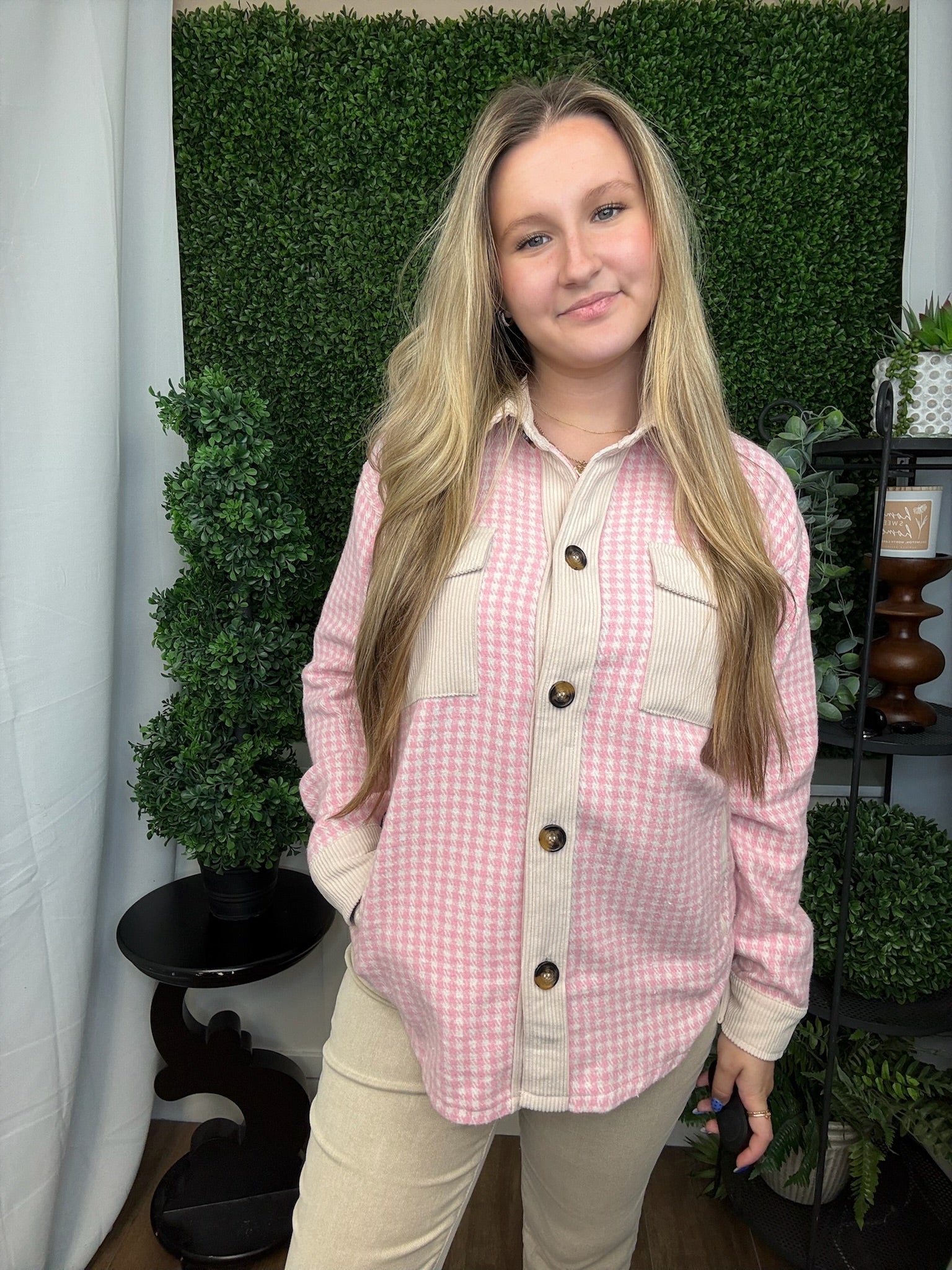 COLOR CONTRAST LS JACKET - PINK