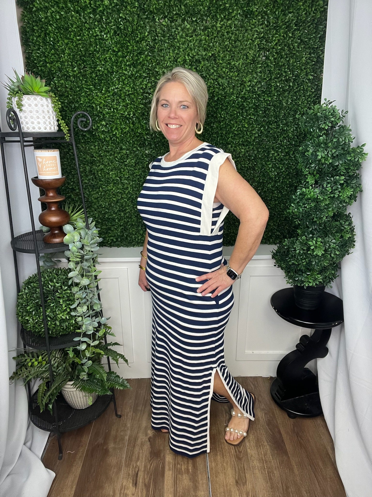 Sleeveless Navy Stripe Dress