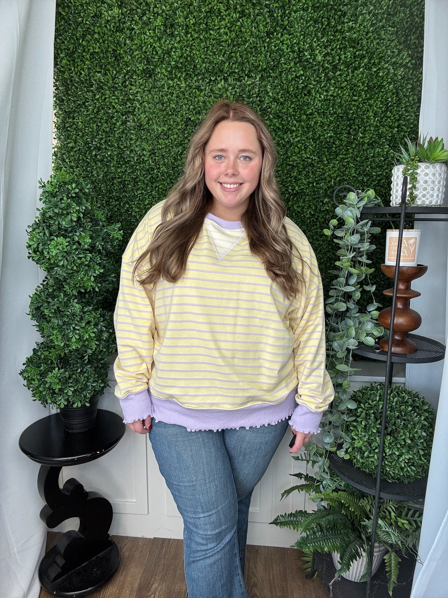 STRIPE TERRY TOP W/ LETTUCE RIB - YELLOW/LT PURPLE