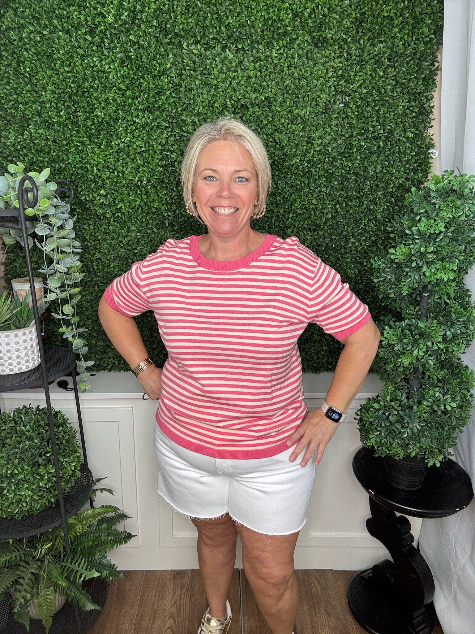 Striped Short Sleeve Knit Sweater