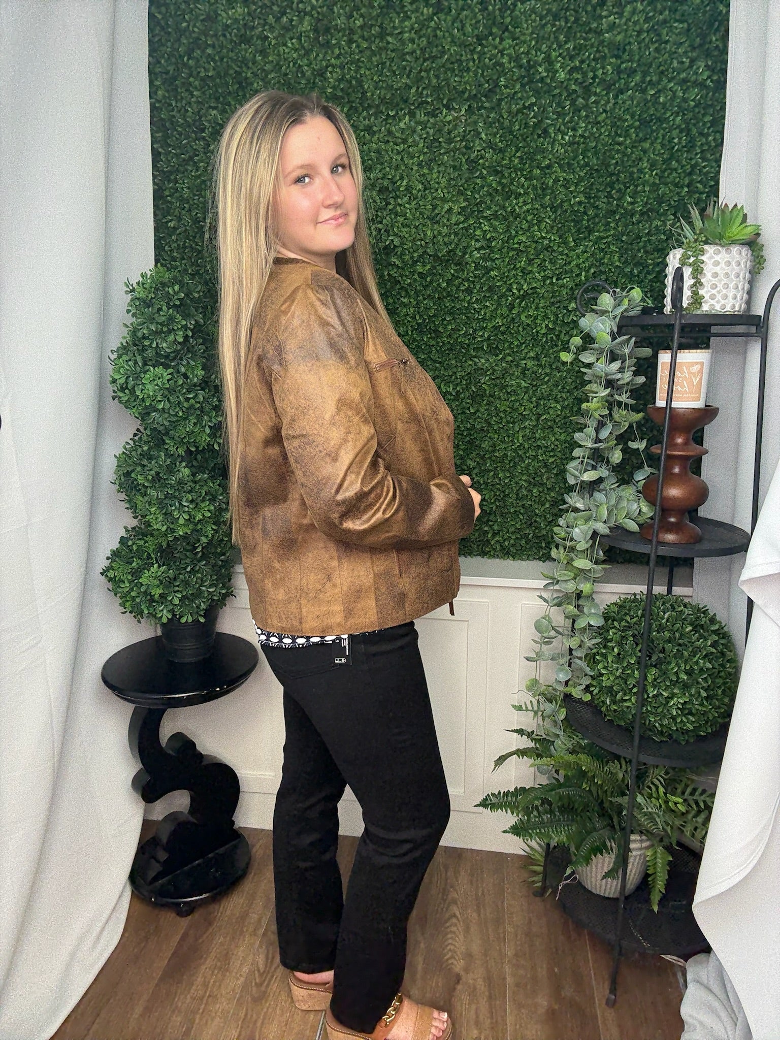 ELWAY FAUX LEATHER JACKET BROWN