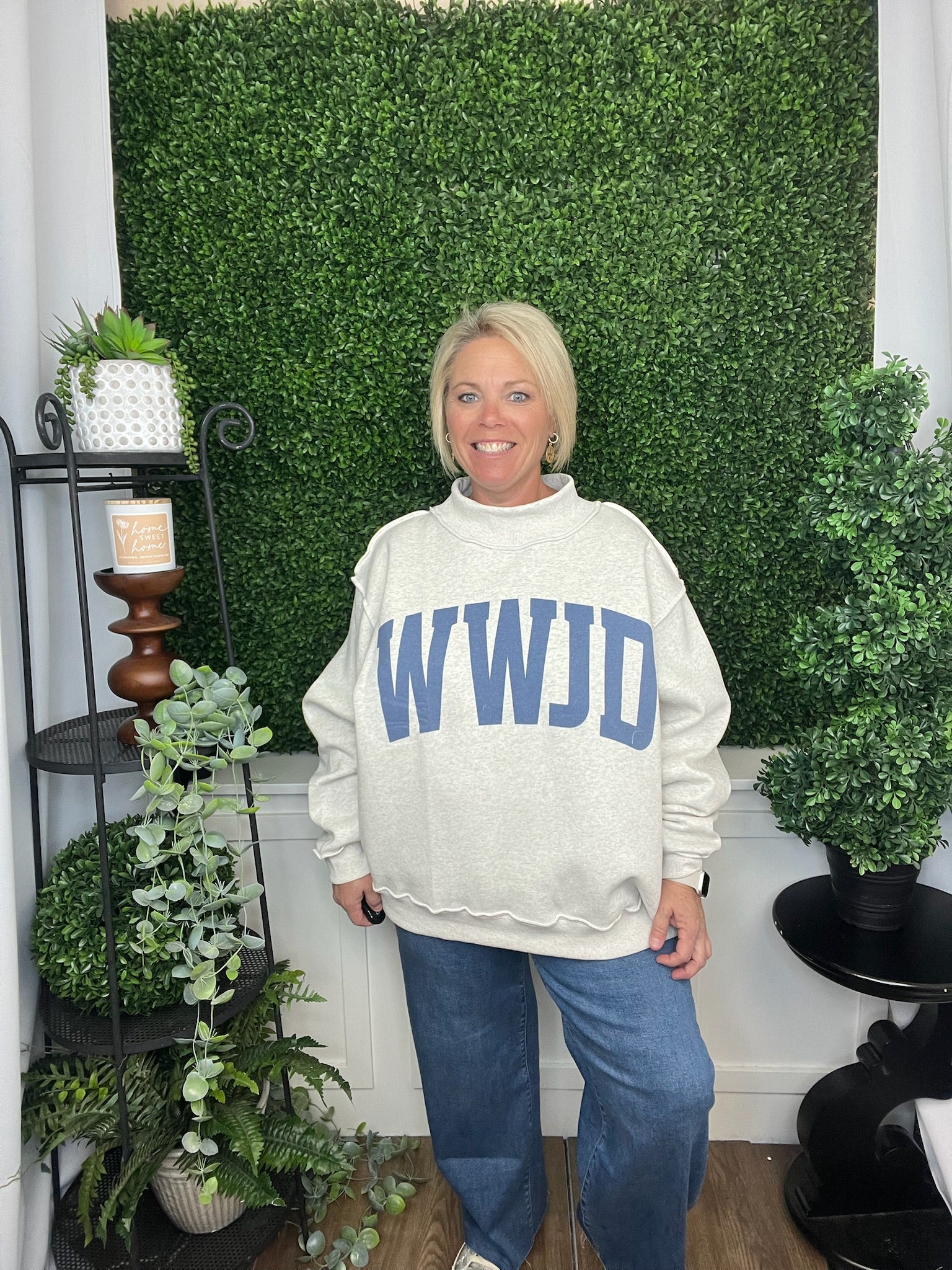 MOCK NECK SWEATSHIRT - WWJD- H GREY /NAVY