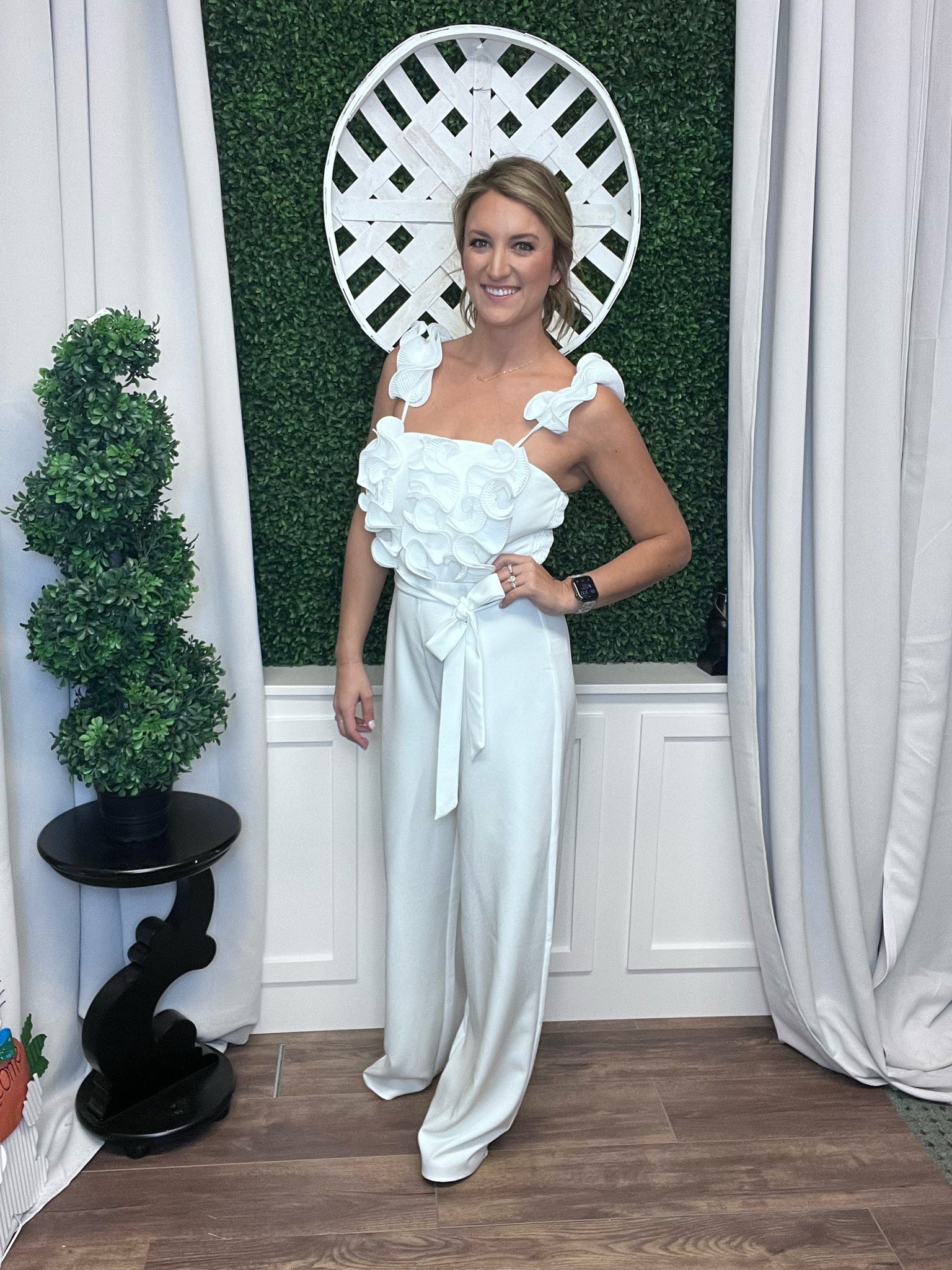 TWO-WAY SHOULDER RUFFLE JUMPSUIT - WHITE