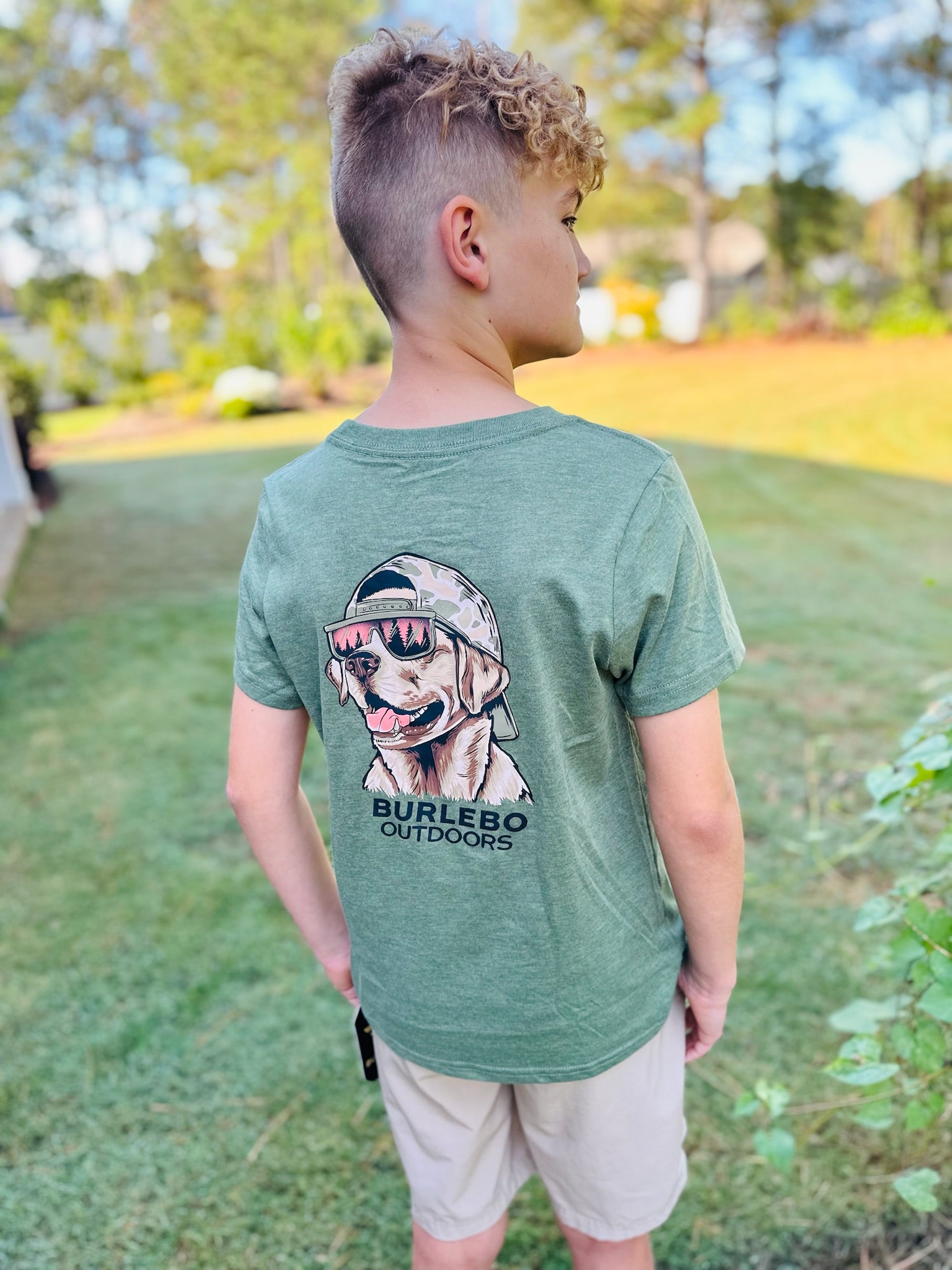 YOUTH - MALLARD CAMO DOG SS TEE - HEATHER OLIVE