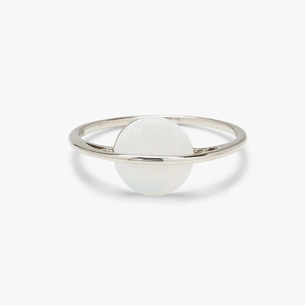 WHITE OPAL SATURN RING SILVER