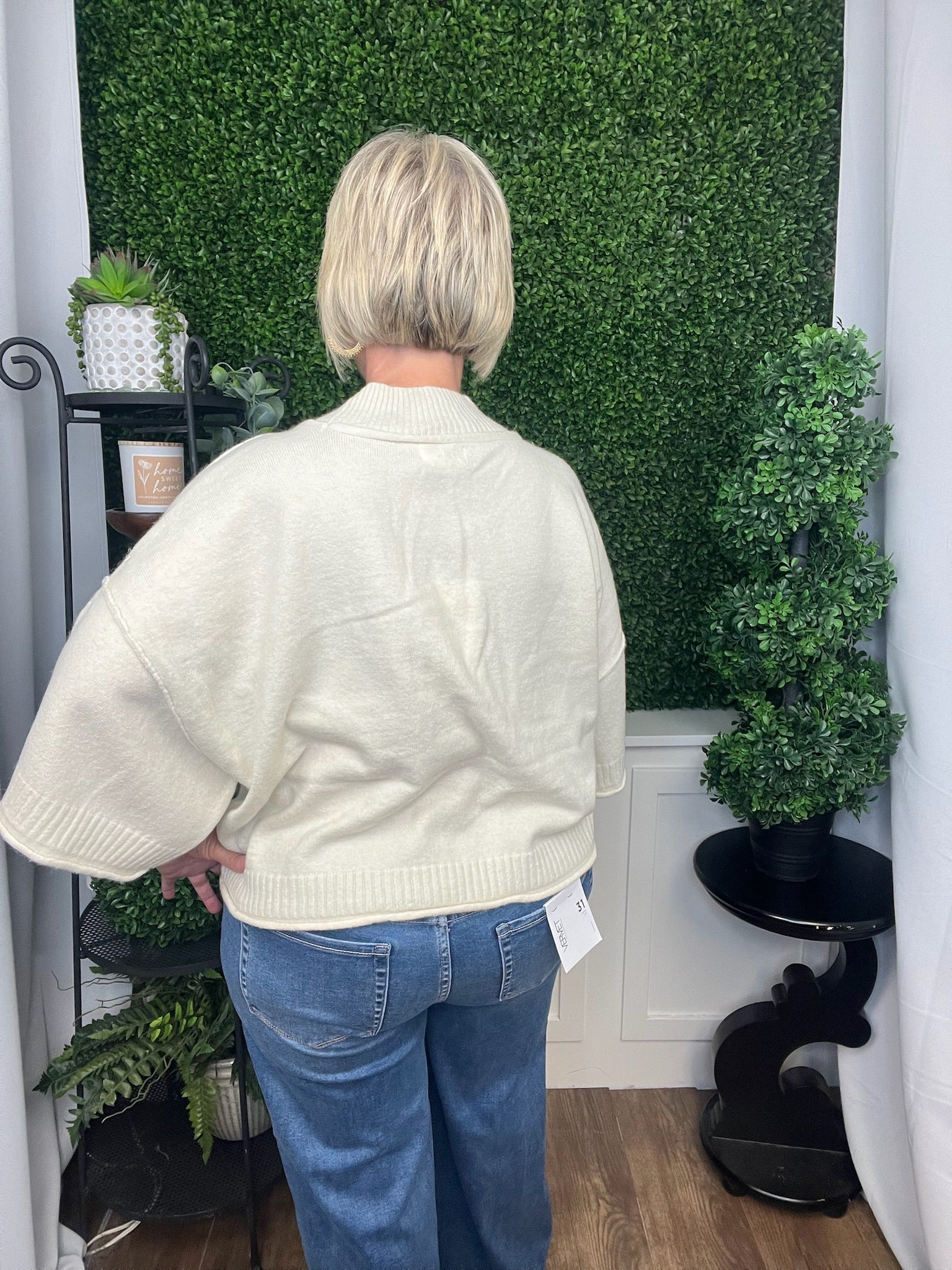 MARLED KNIT MOCK NECK SS SWEATER - IVORY