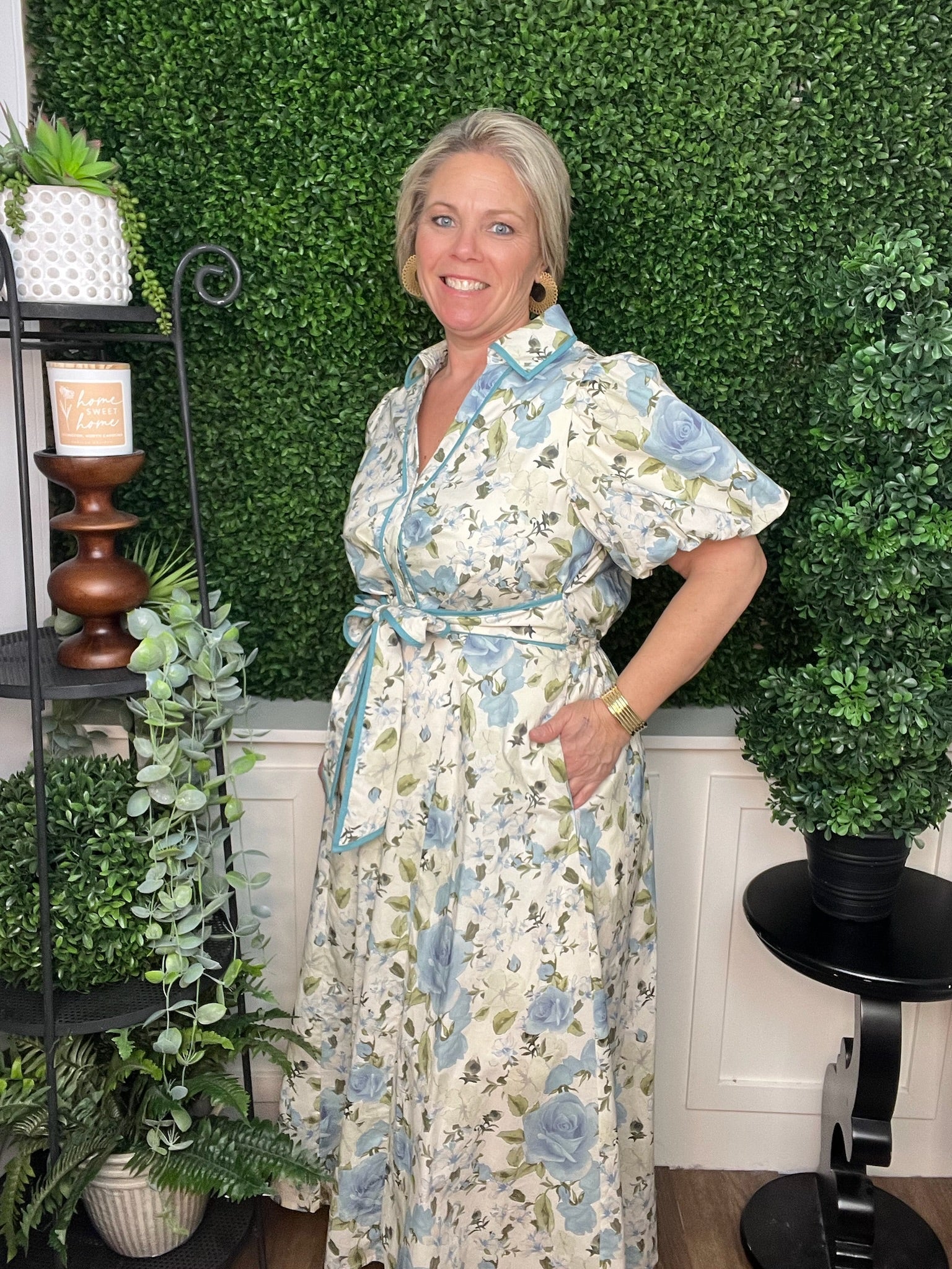 PUFF SLEEVE MAXI DRESS BLUE