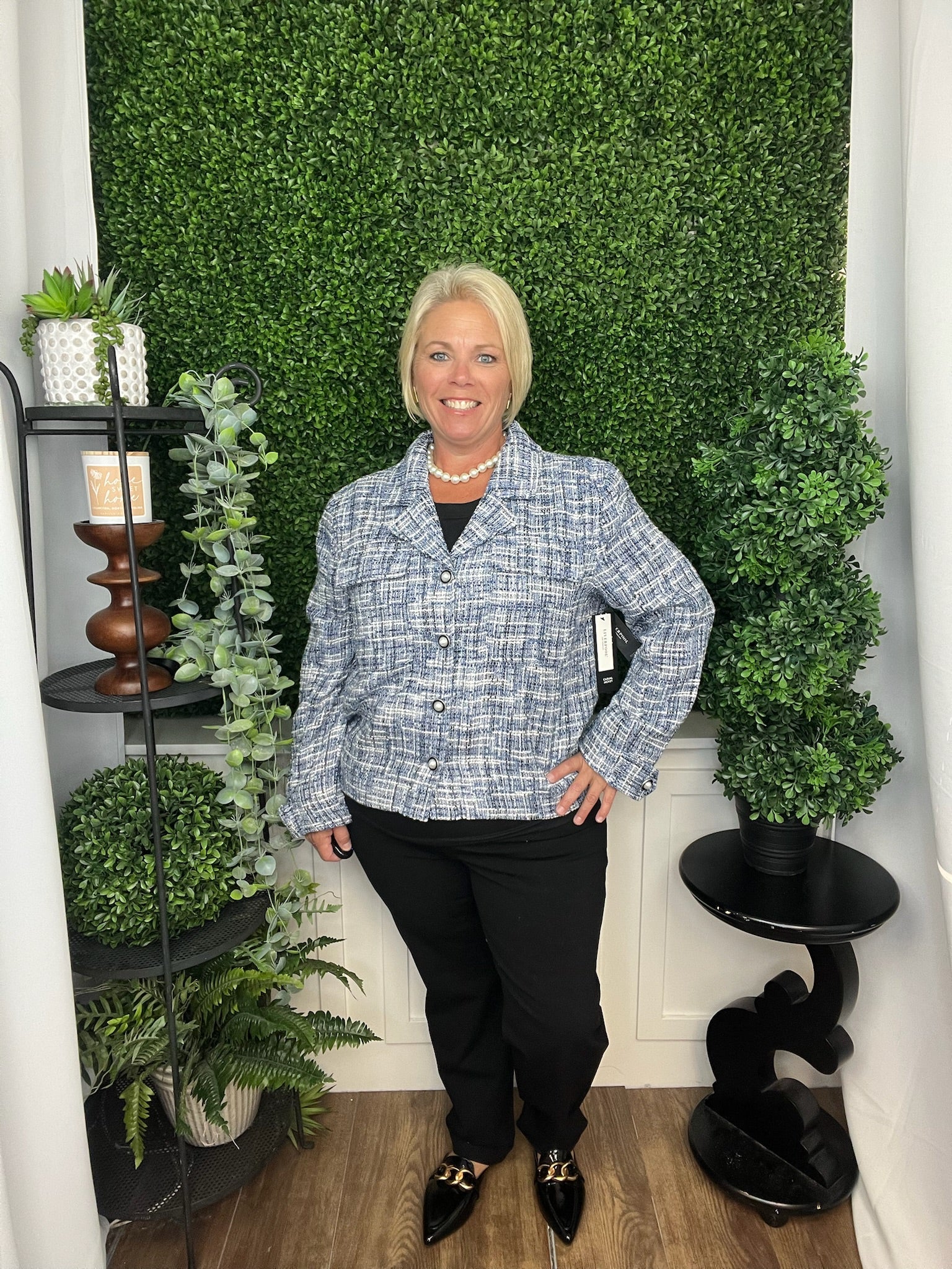 BUTTON FRONT BOXY SHACKET BLUE MULTI