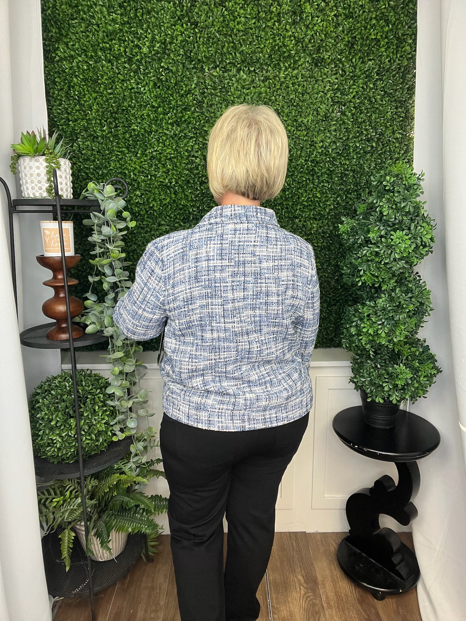 BUTTON FRONT BOXY SHACKET BLUE MULTI