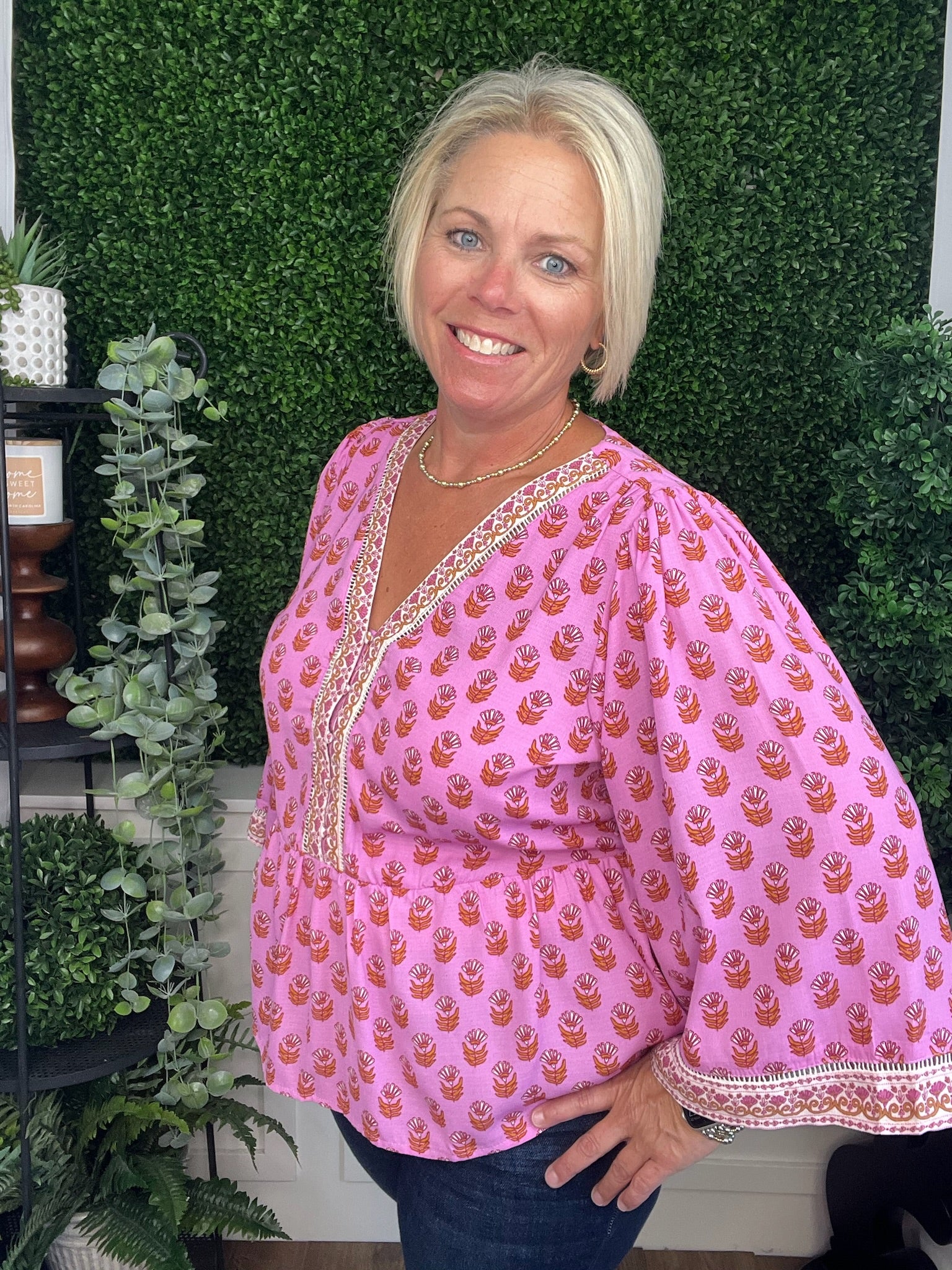 TOP MONROE FLORAL FOULARD PINK