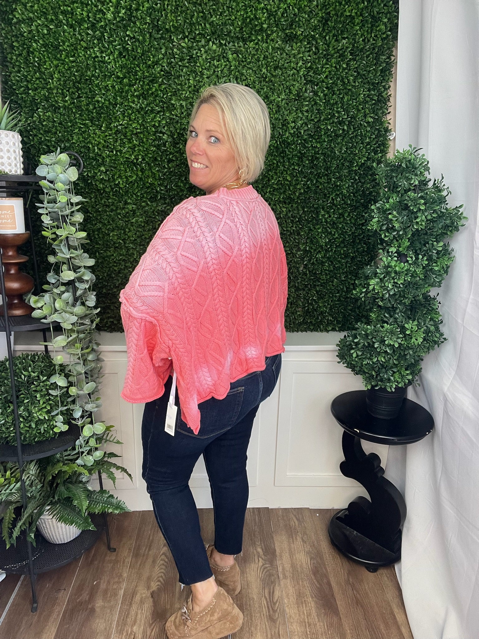 PINK SLOUCHY OVERSIZED CABLE KNIT SWEATER