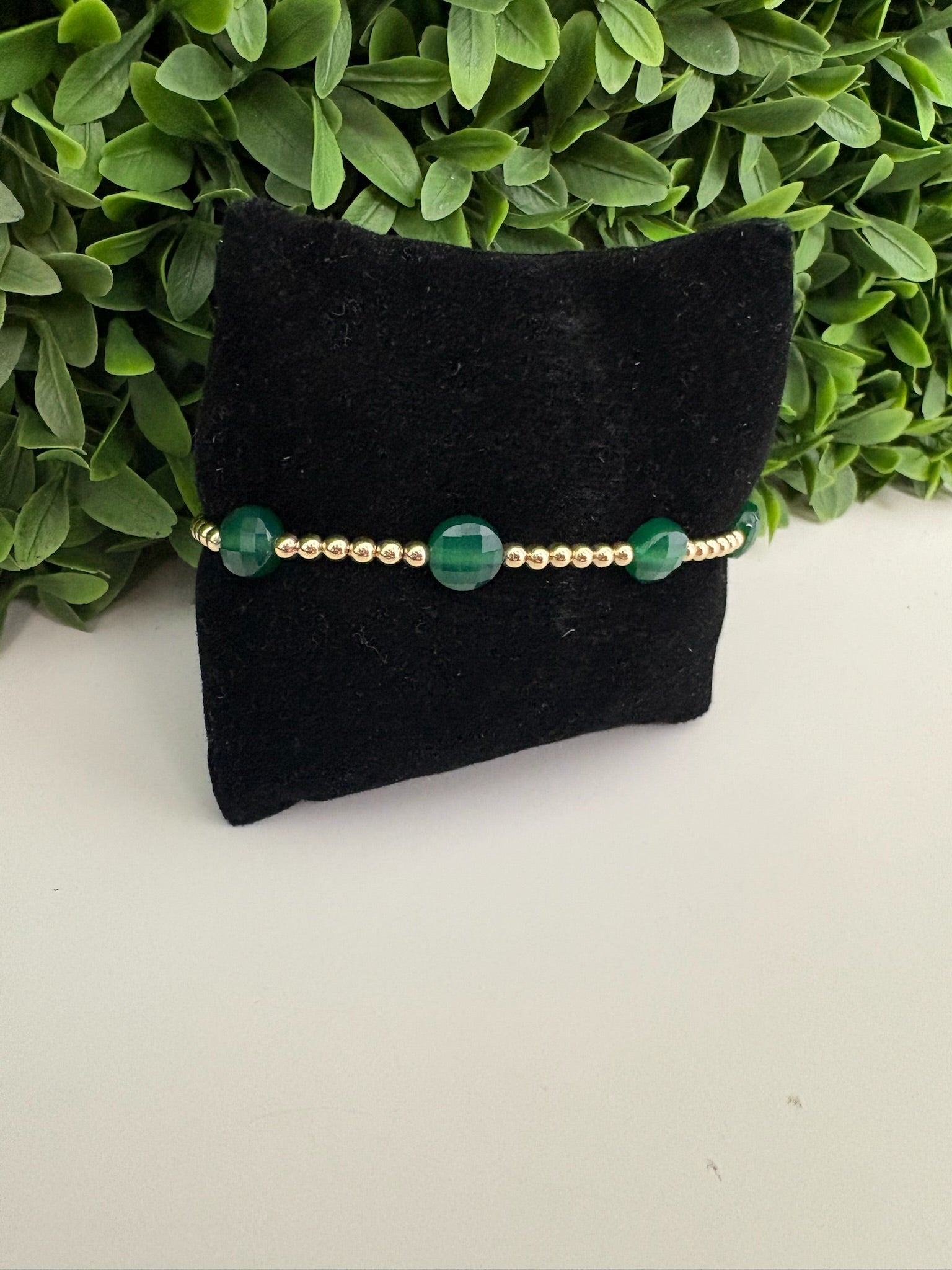 EXT ADMIRE GOLD 3MM BEAD BRAC - GREEN ONYX