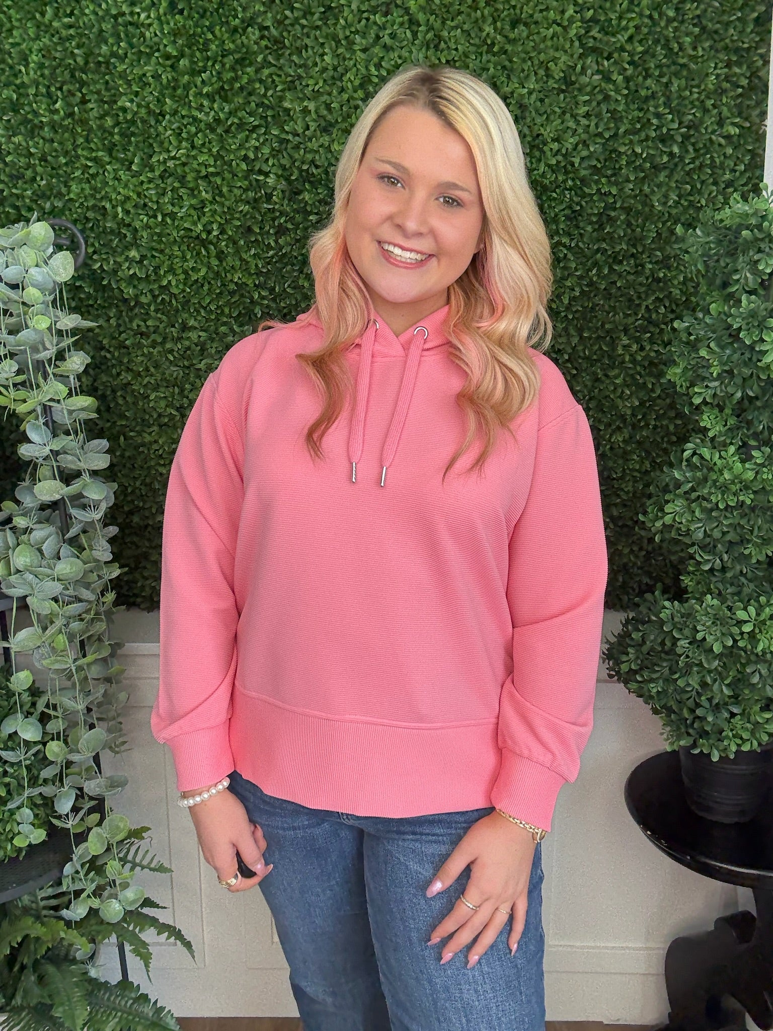 RIBBED HOODED PULLOVER - PETAL