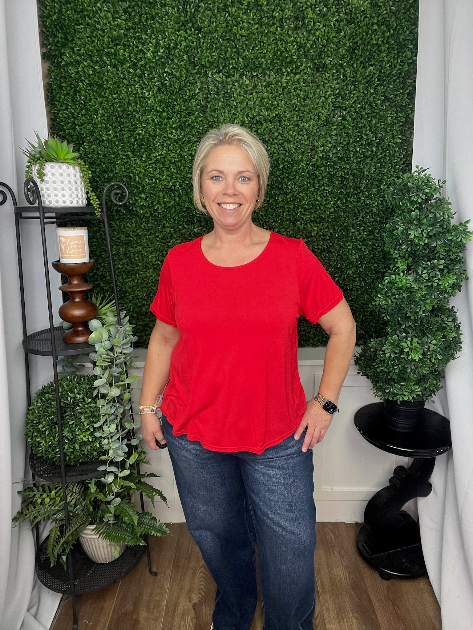 ERIN PLEAT BACK TEE - TANGO RED