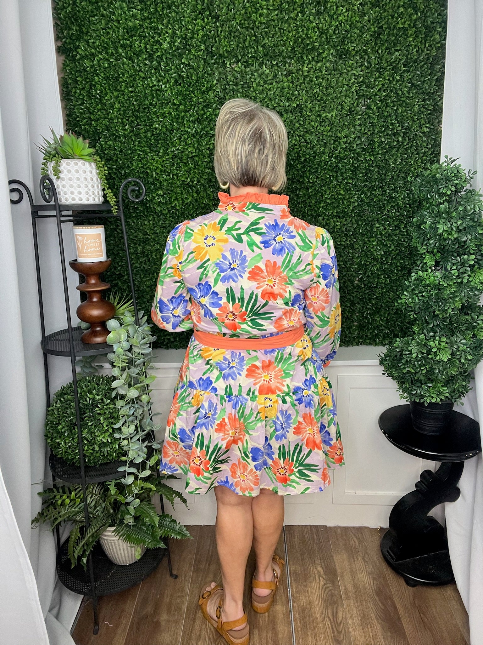 WAIST TIE FLORAL TIERED RESS - CORAL MIX