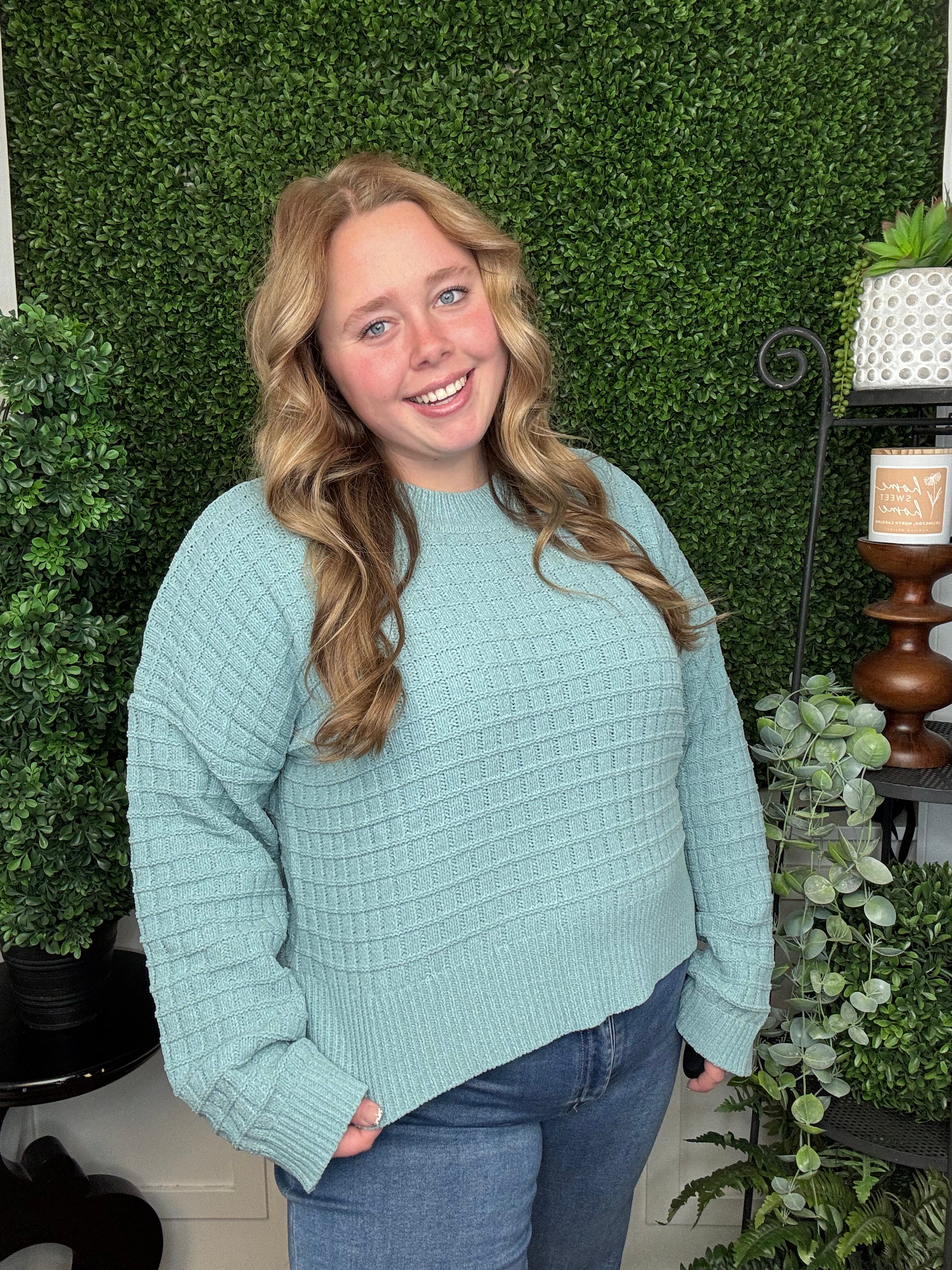 OVERSIZED SOLID CASUAL KNIT SWEATER TOP - SAGE