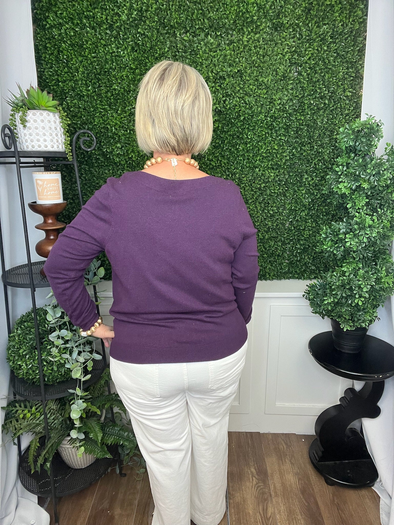 BOAT NECK SUPER SOFT SOLID PULLOVER SWEATER - DARK PURPLE