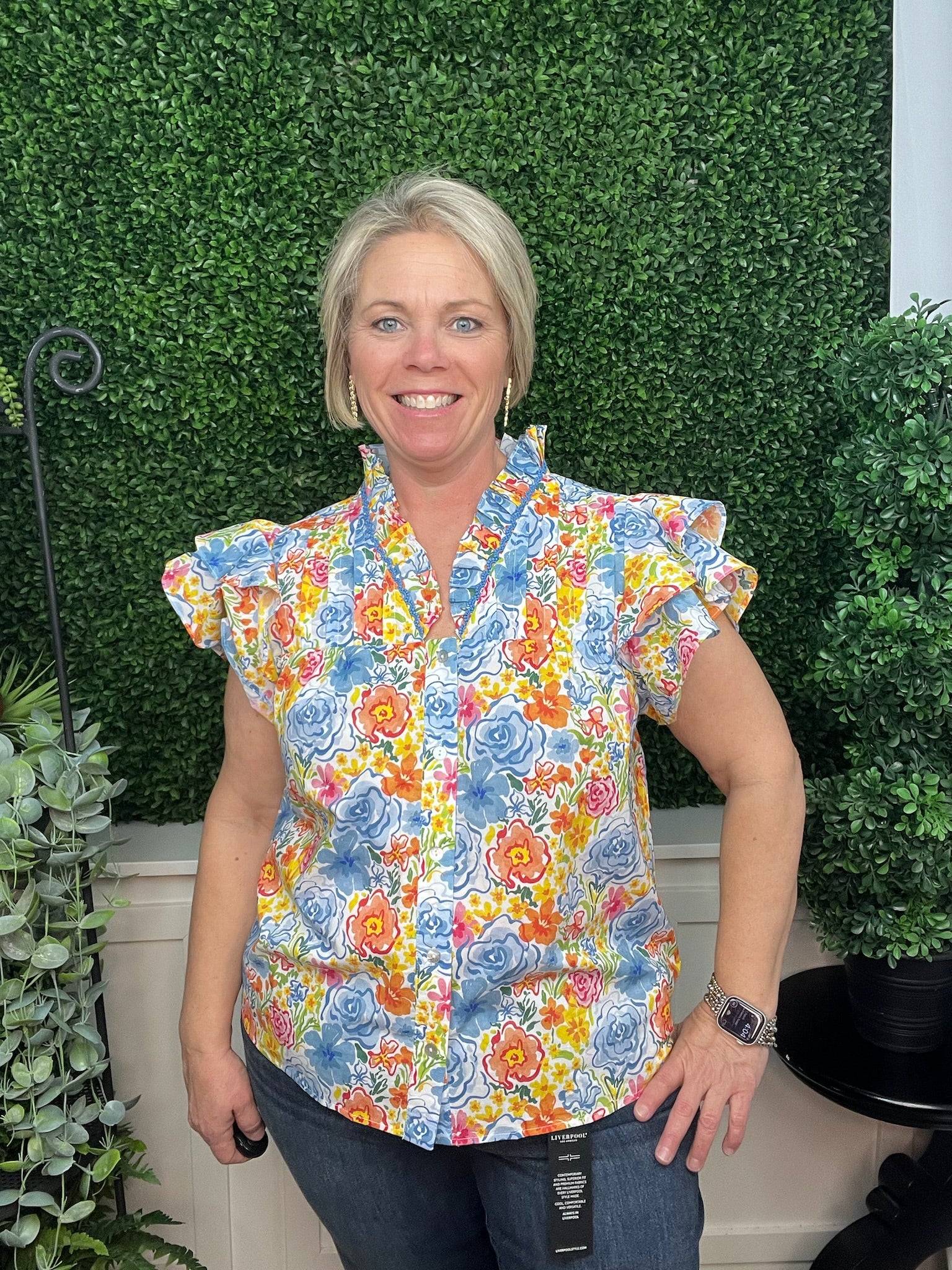 LAYERED FLUTTER SLEEVES FLORAL TOP - BLUE