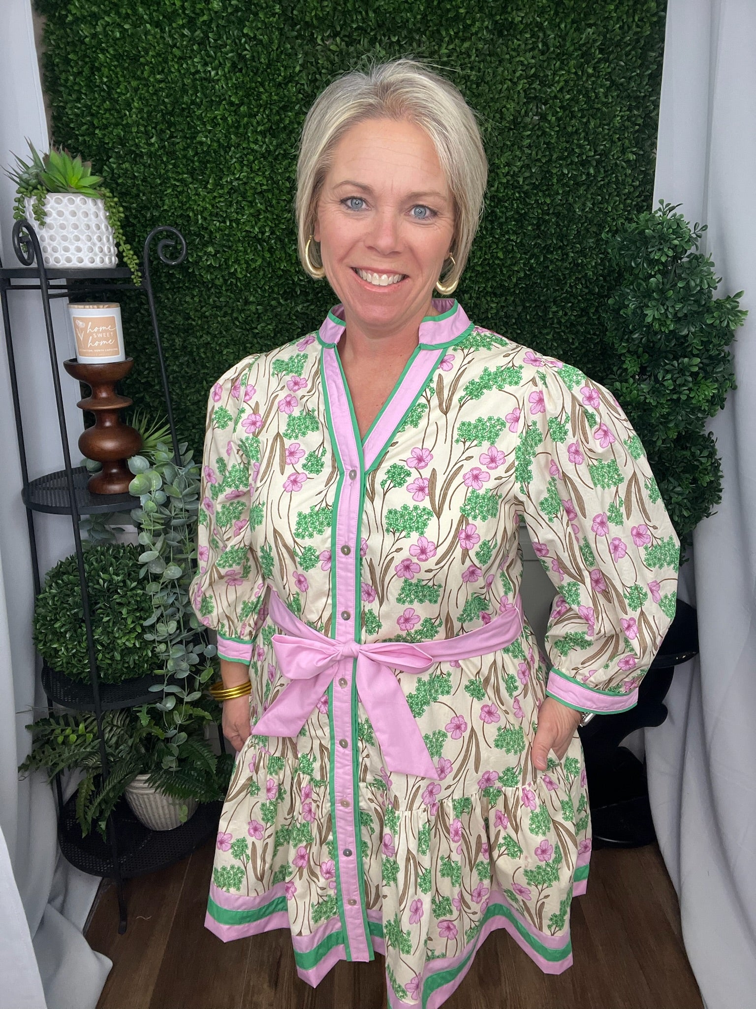 ECRU PINK PUFF LONG SLEEVE PINK TIE WAIST