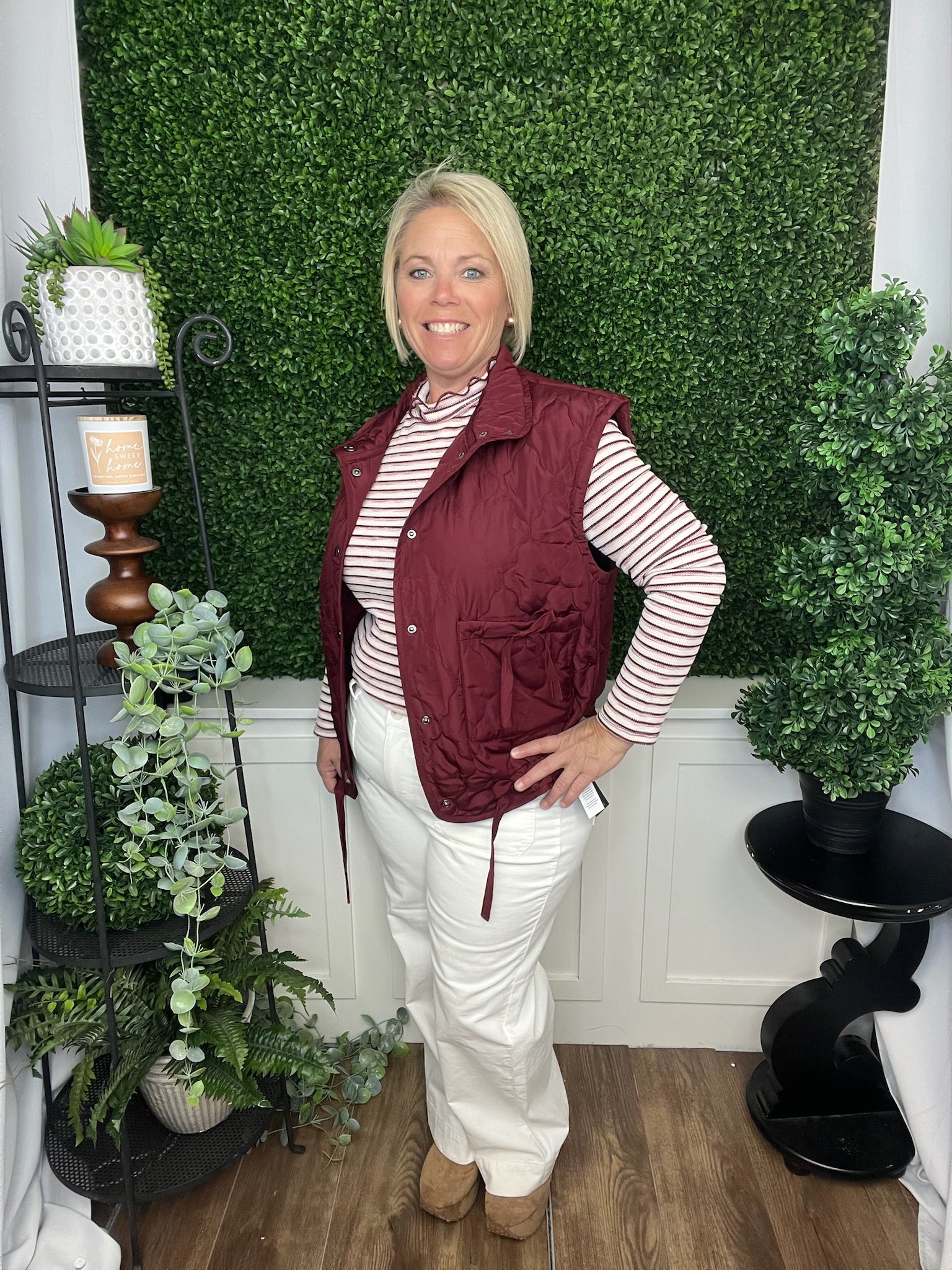 TIE DETAIL SNAP DOWN QUILTED PUFFER VEST