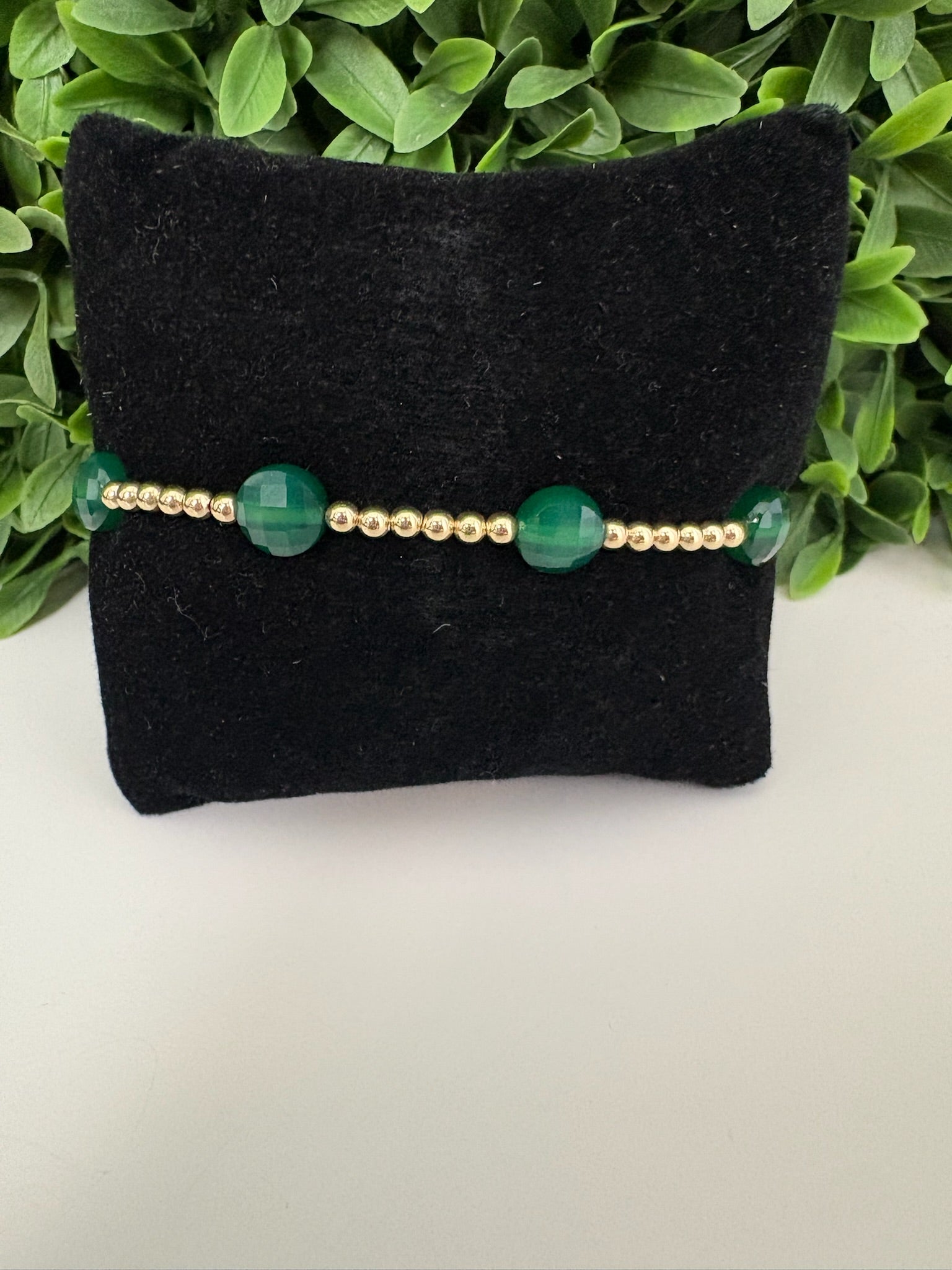 EXT ADMIRE GOLD 3MM BEAD BRAC - GREEN ONYX