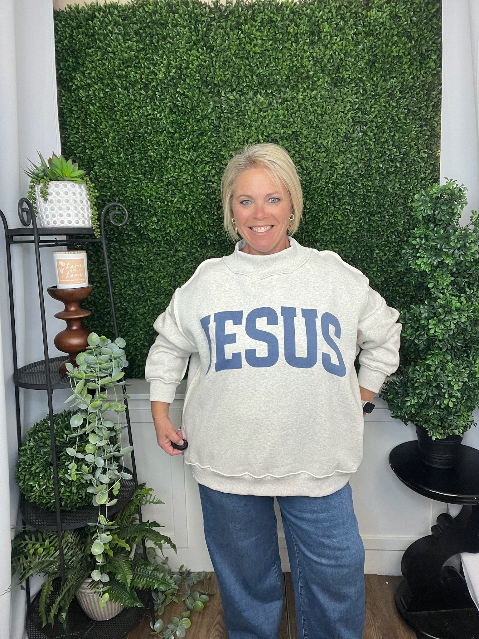 MOCK NECK SWEATSHIRT - JESUS - H GREY /NAVY