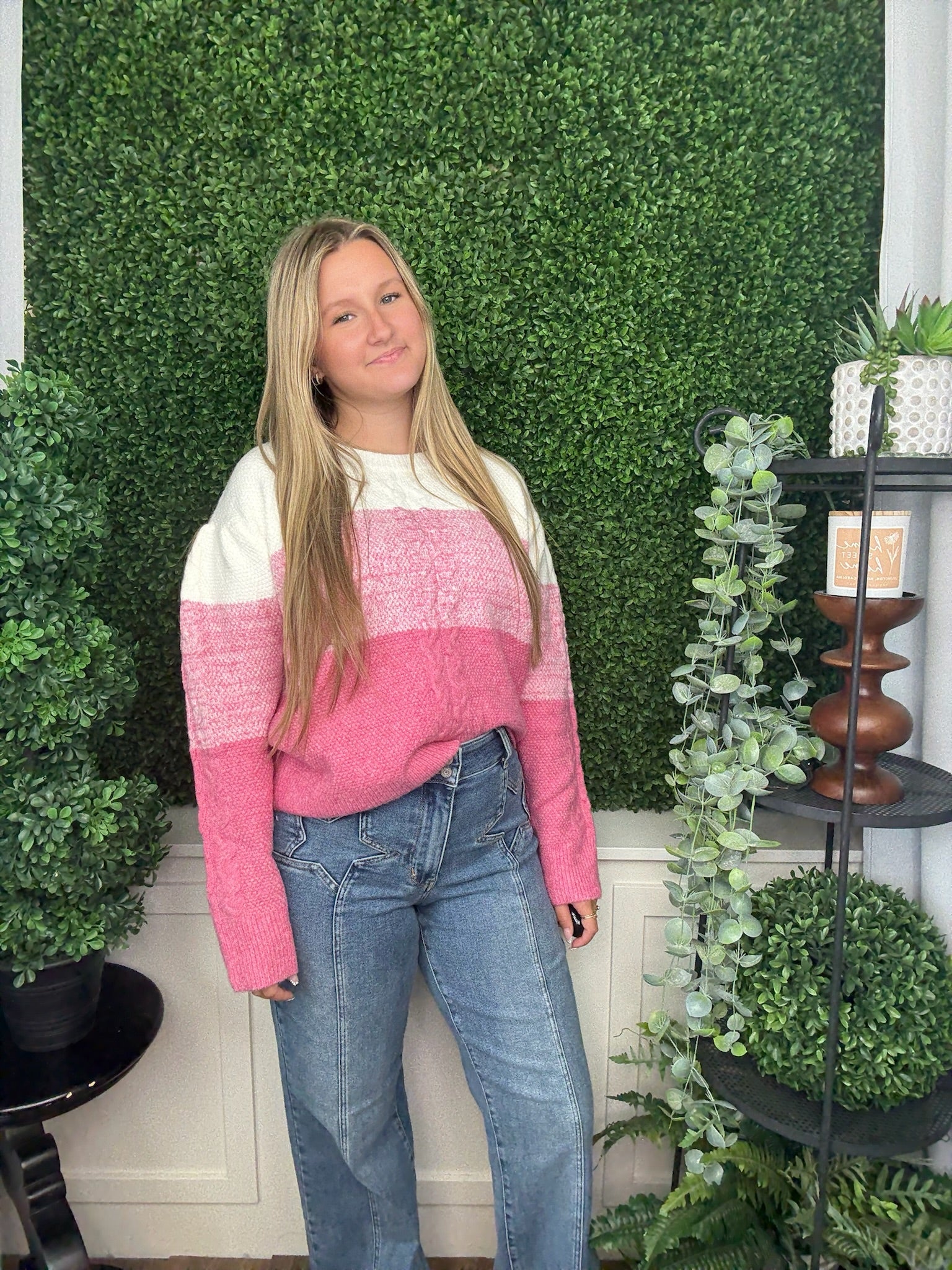 CABLE KNIT COLORBLOCK SWEATER - MAUVE COMBO