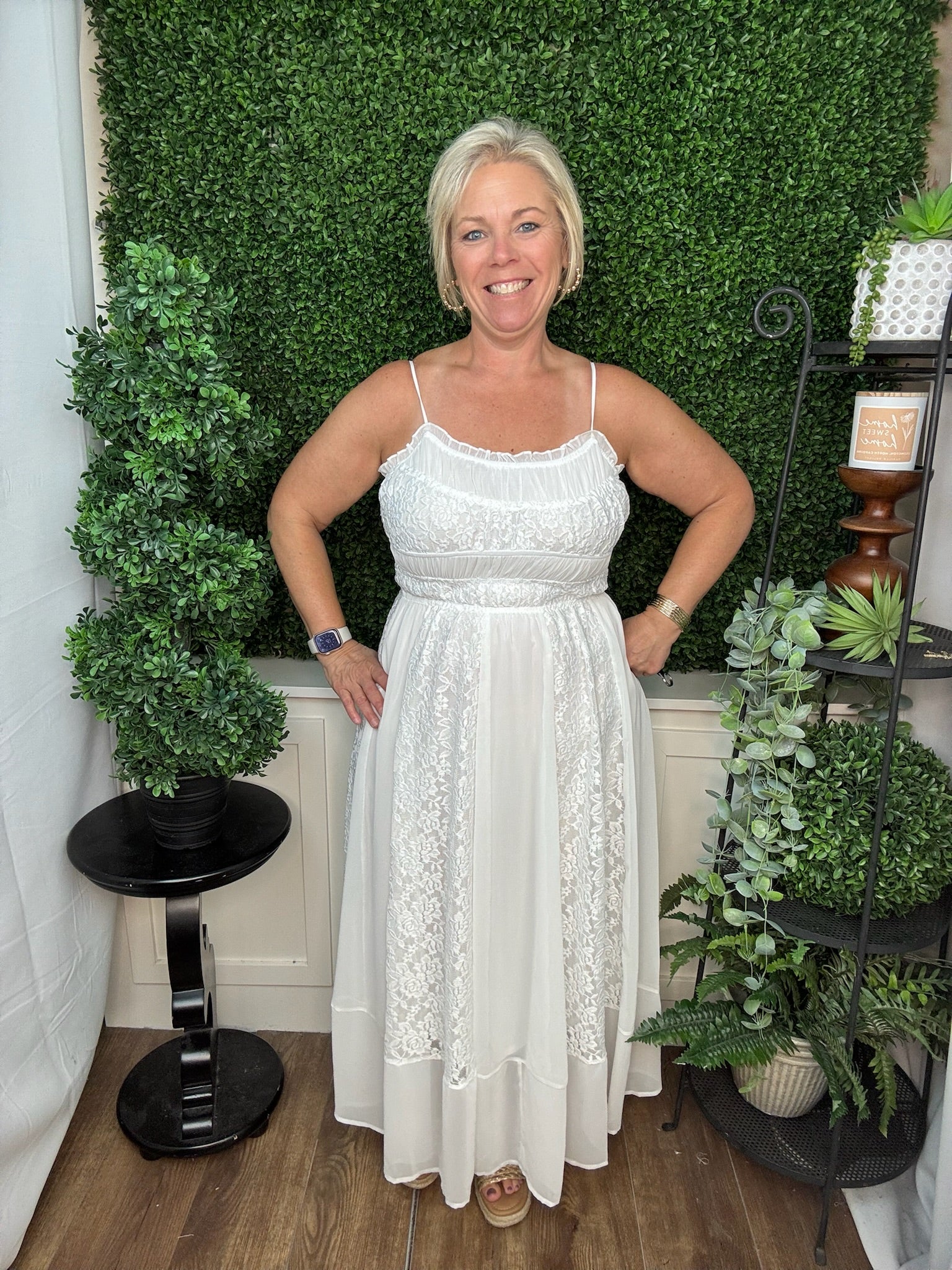 White Floral Lace Tiered Maxi Dress