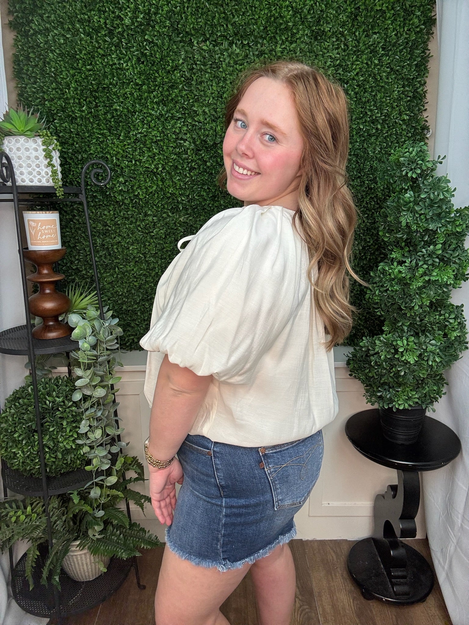 Ivory Gathered Peasant Blouse