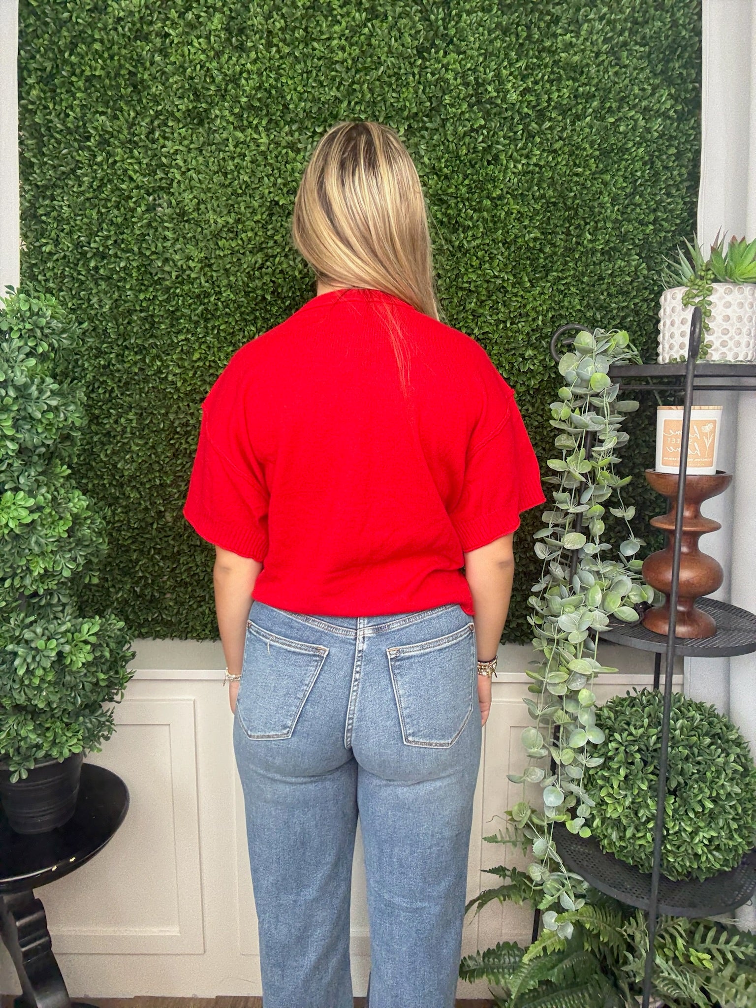 RAW EDGE ACCENT COMFY SWEATER TOP - RED