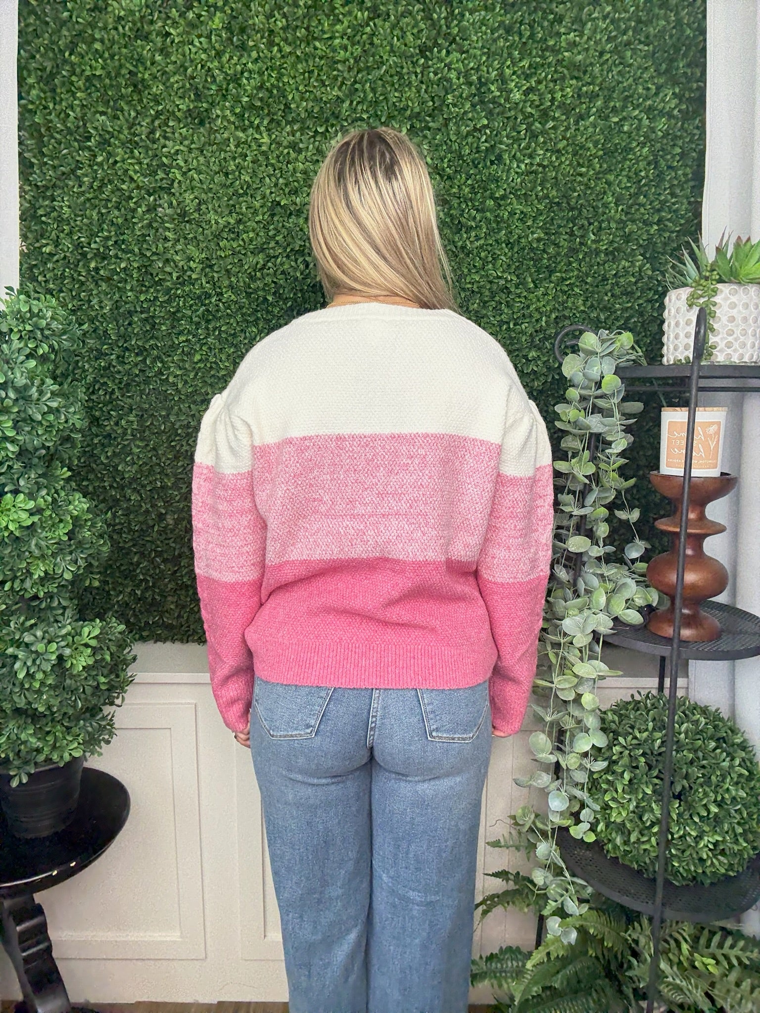 CABLE KNIT COLORBLOCK SWEATER - MAUVE COMBO