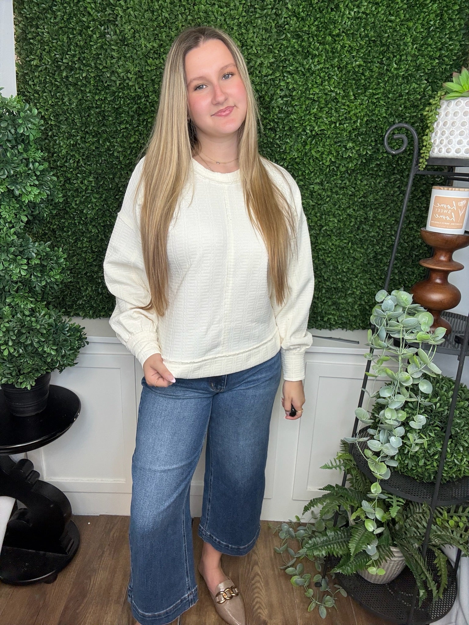 RAW EDGE DETAIL OVERSIZED KNIT TOP - CREAM