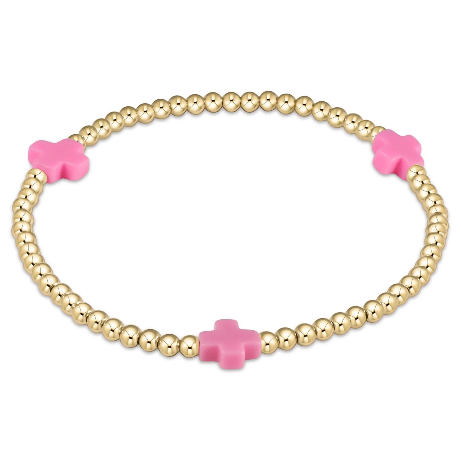 Signature Cross 3mm Gold Bracelet - Bright Pink