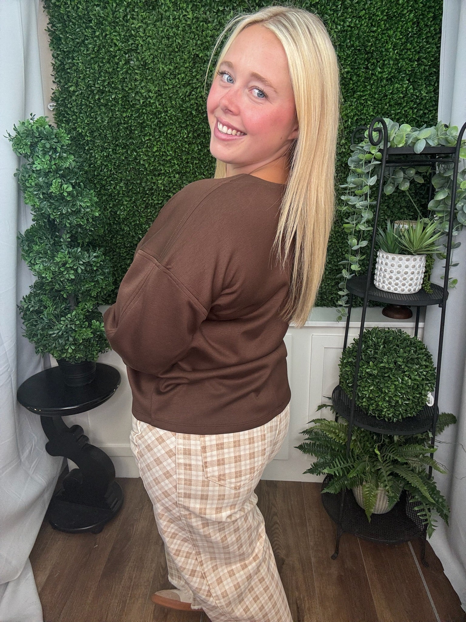 Neutral Plaid Wide Leg Crop Pants