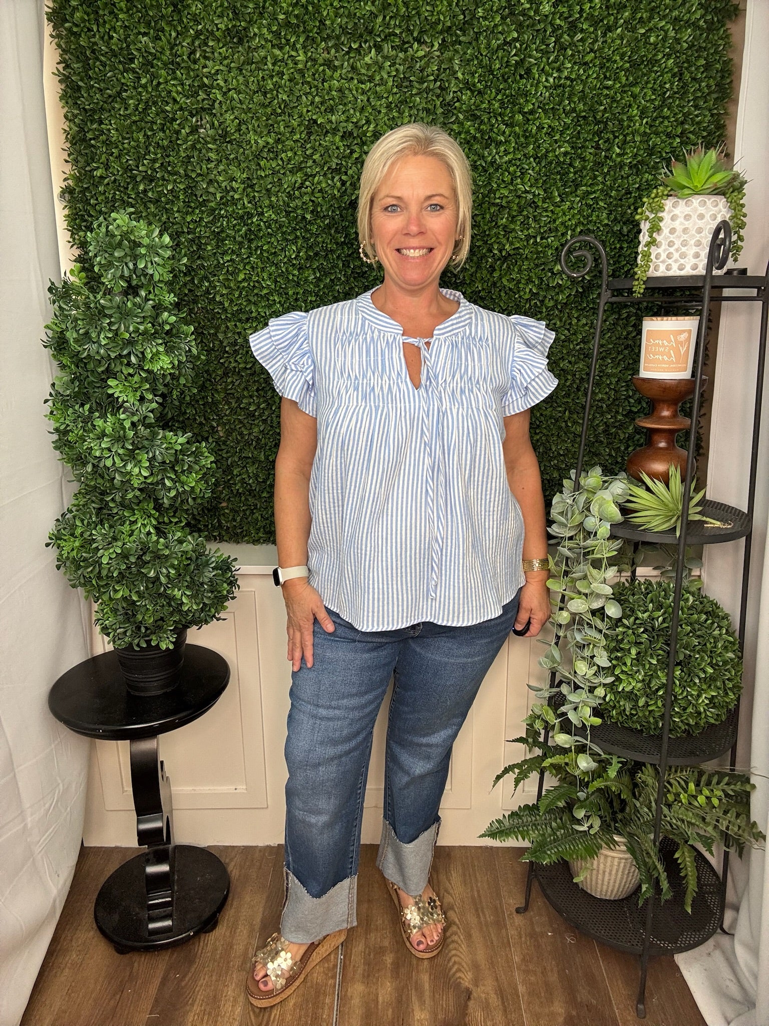 Seaside Stripe Flutter Blouse