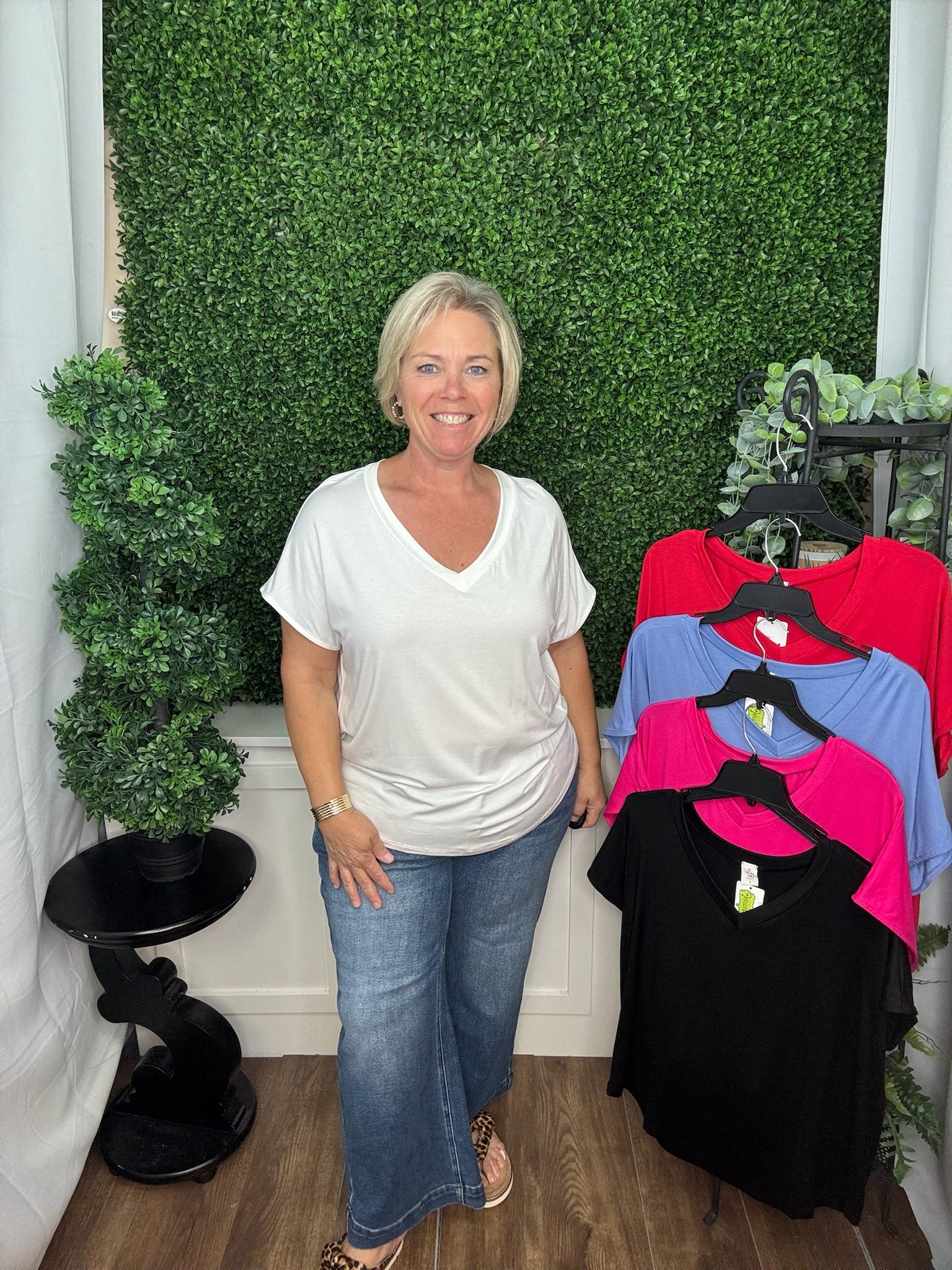 Relaxed Fit Short Sleeve V Neck Top
