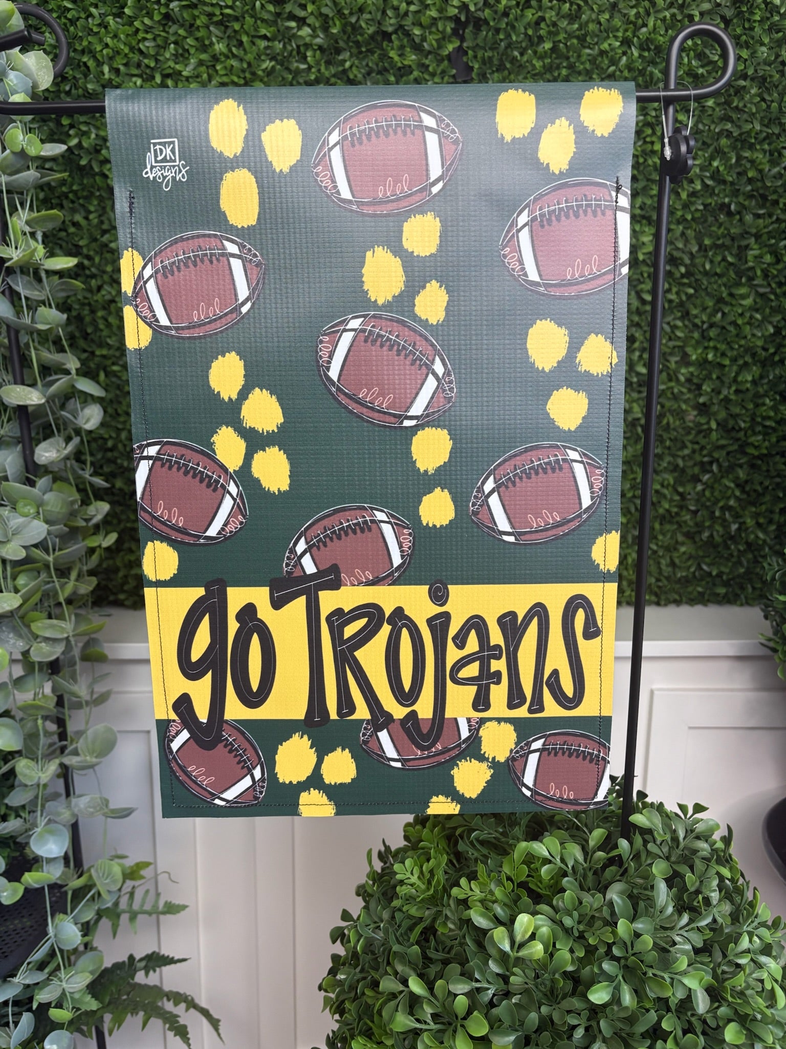 FOOTBALL GARDEN GLAM DARK GREEN/GOLD - GO TROJANS