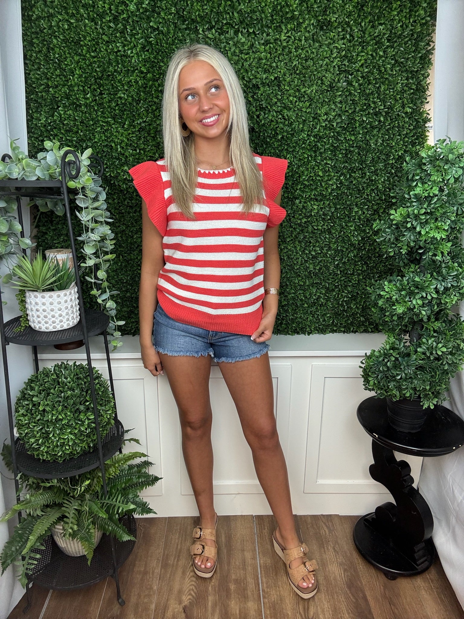 Striped Cap Sleeve Knit Sweater