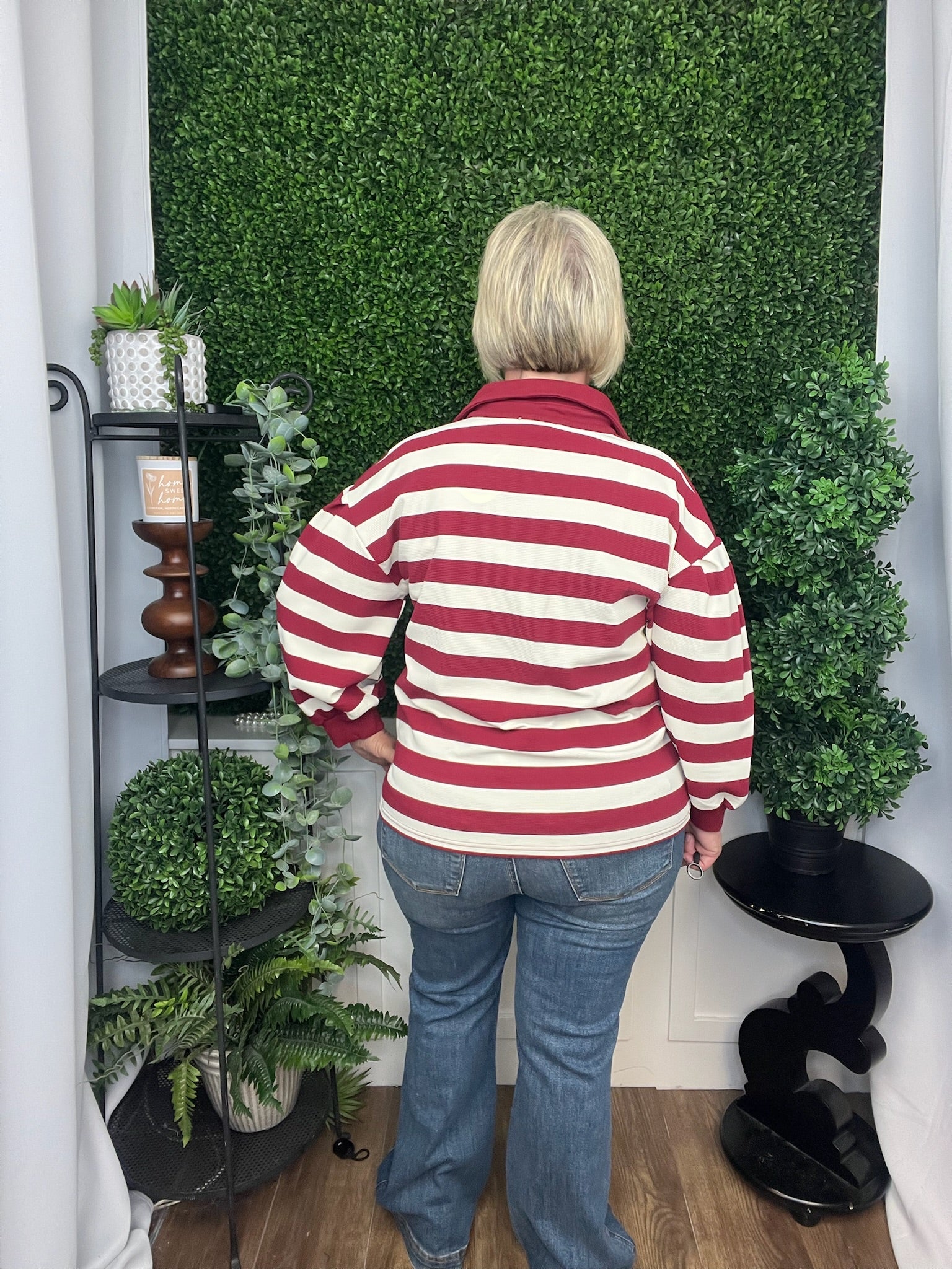 STRIPED OTTOMAN PULLOVER - DARK RED