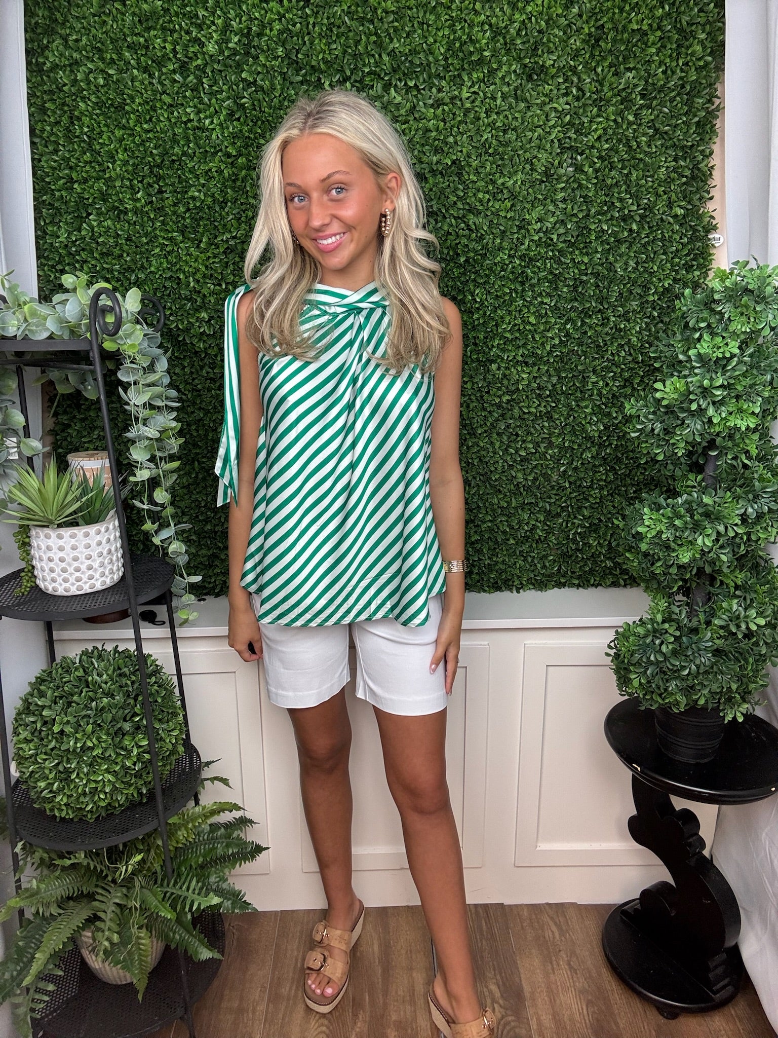 Stripe Tie-Neck Blouse