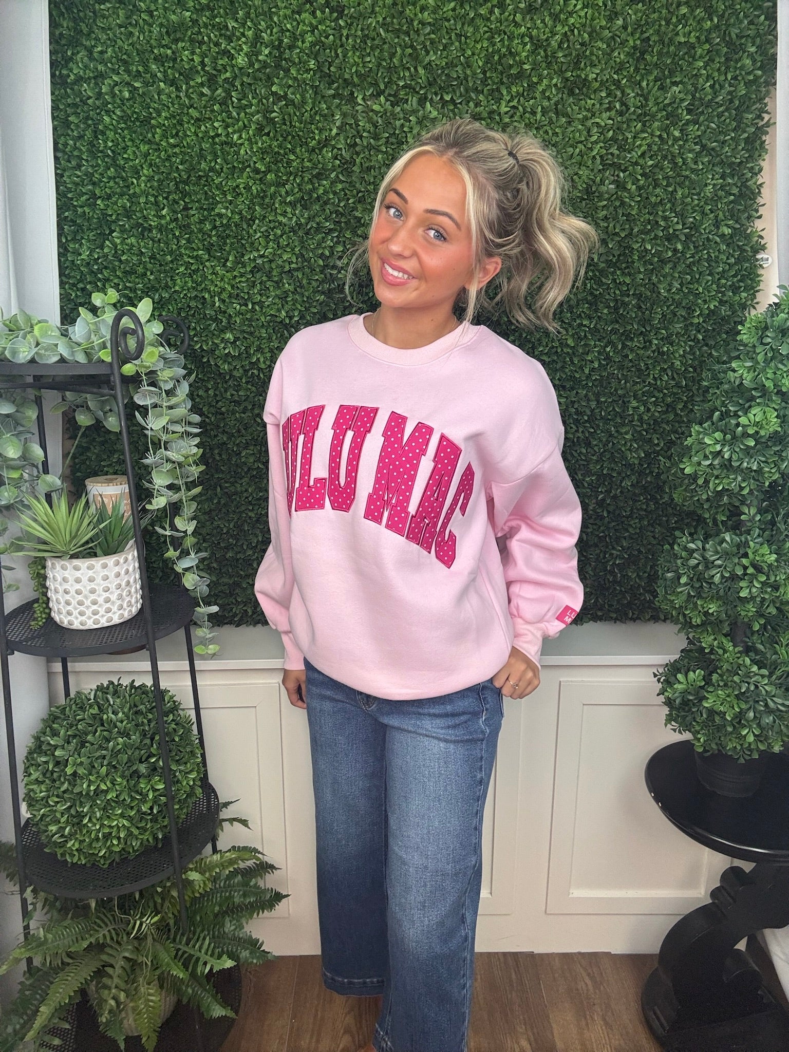 LULU MAC SWEATSHIRT - LIGHT PINK/HOT PINK POLKA DOT