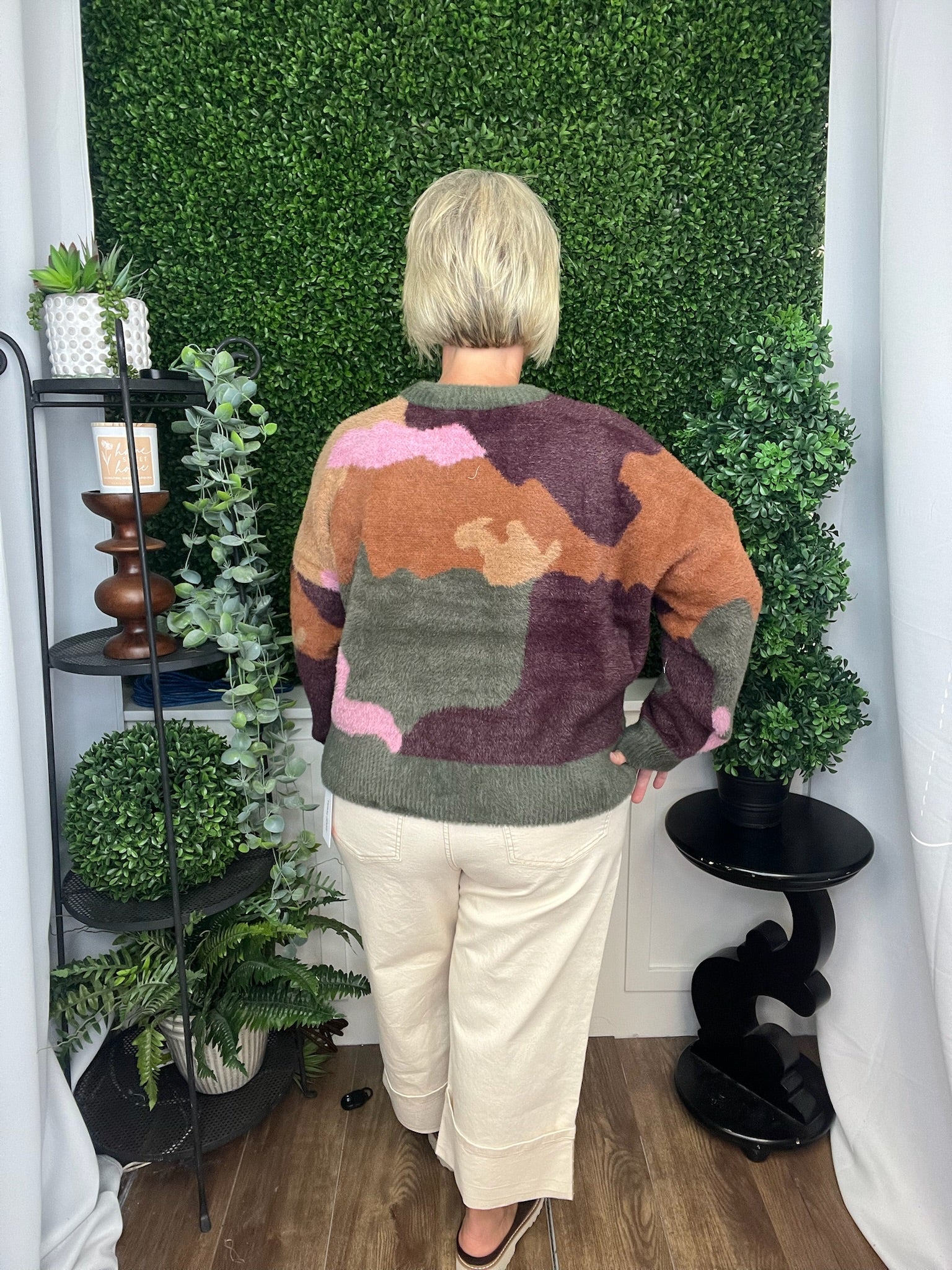 LS CREW NECK INTARSIA SWEATER - M