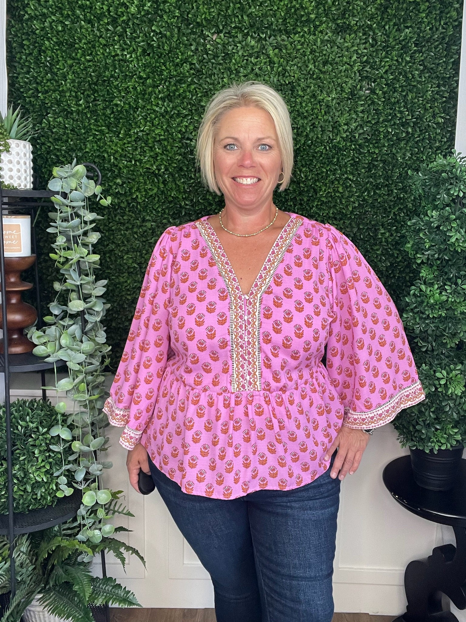 TOP MONROE FLORAL FOULARD PINK