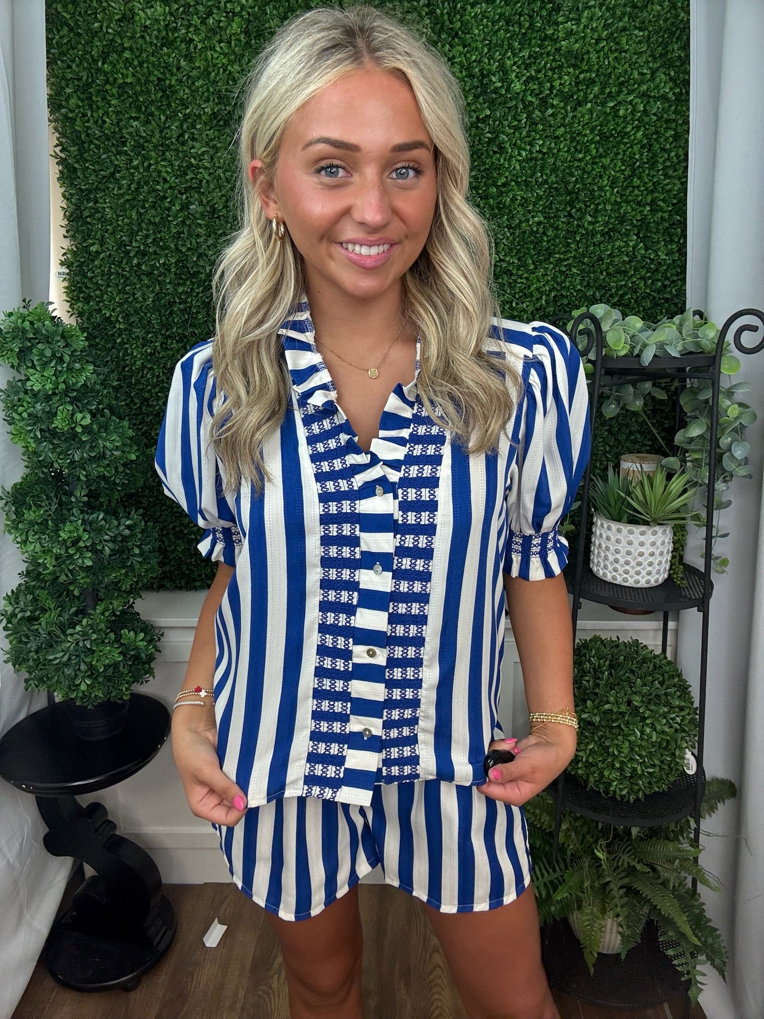 Blue Horizon Smocked Stripe Shorts