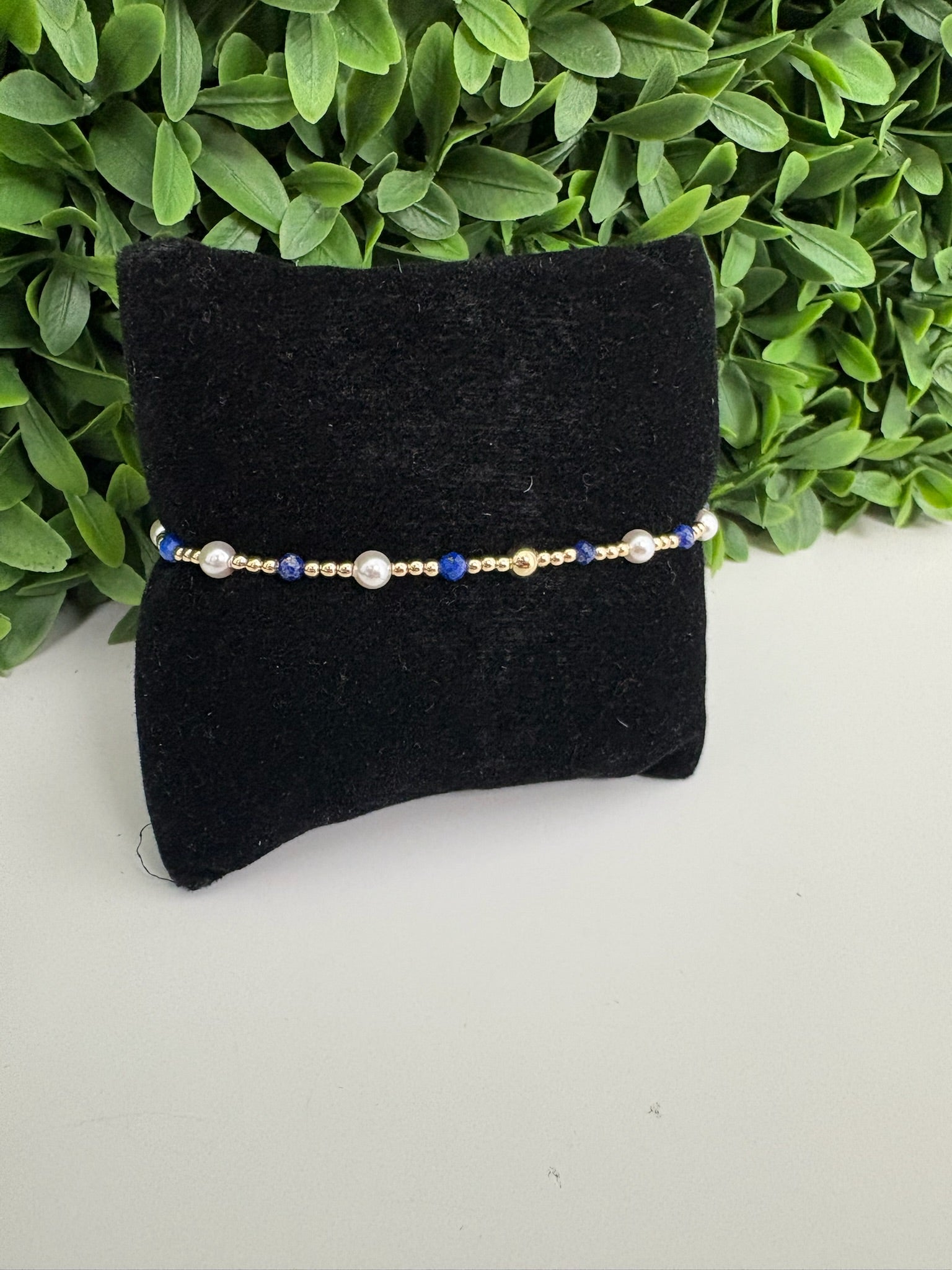 EXTENDS - PEARL SINCERITY PATTERN 4MM BEAD BRACELET - LAPIS