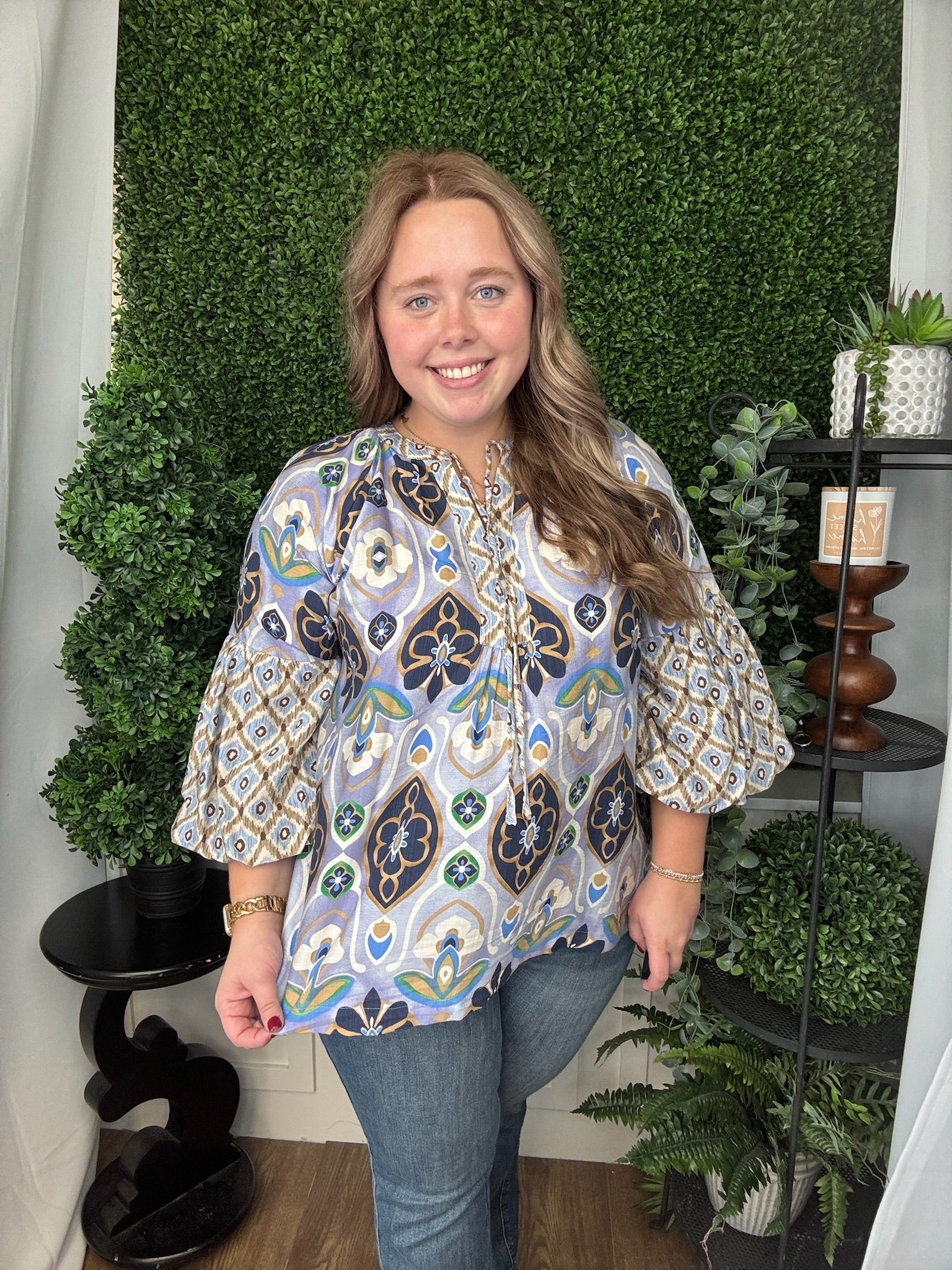 MIXED ABSTRACT PRINT LONG SLEEVE TOP